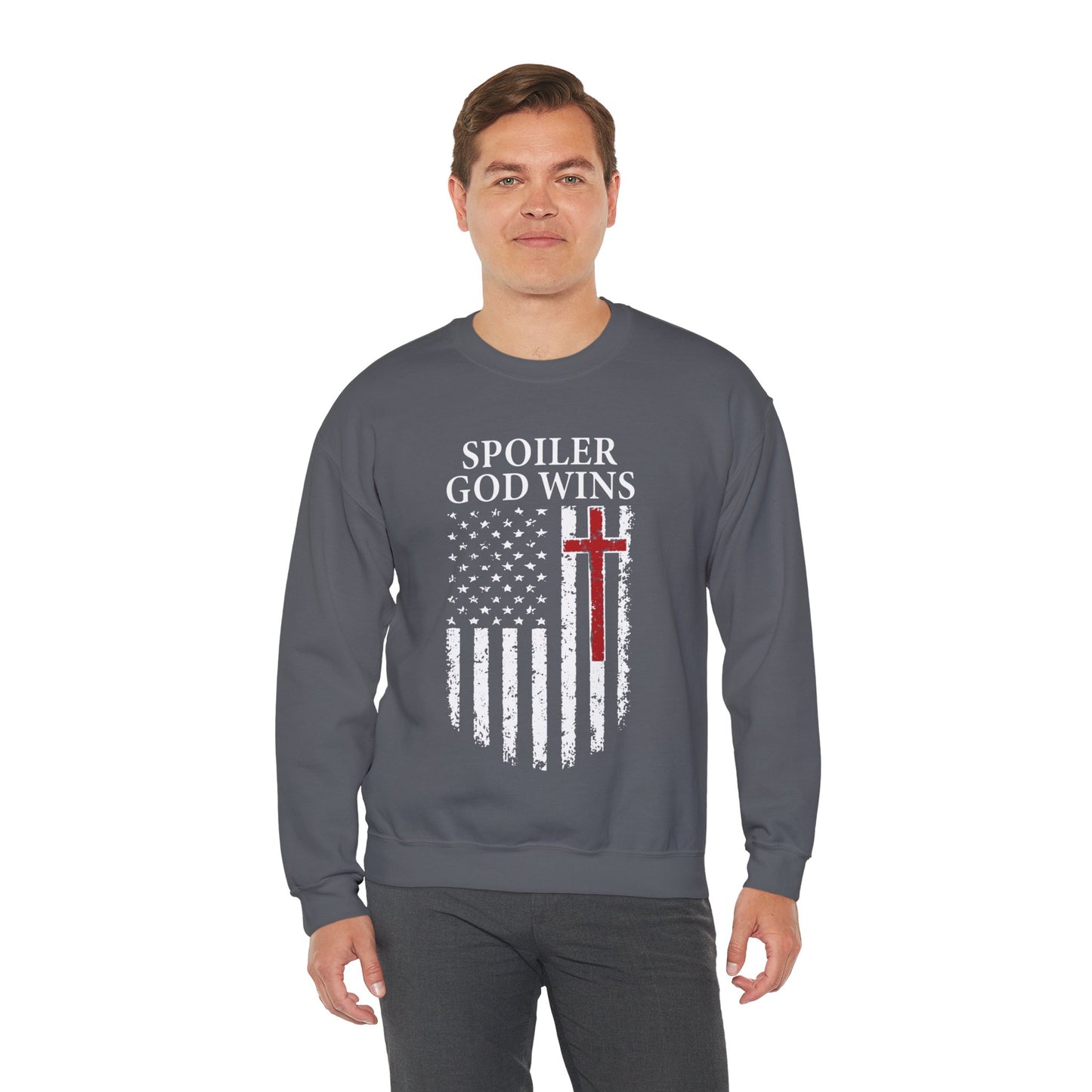 "Spoiler God Wins" Christian Unisex Cozy Sweatshirt