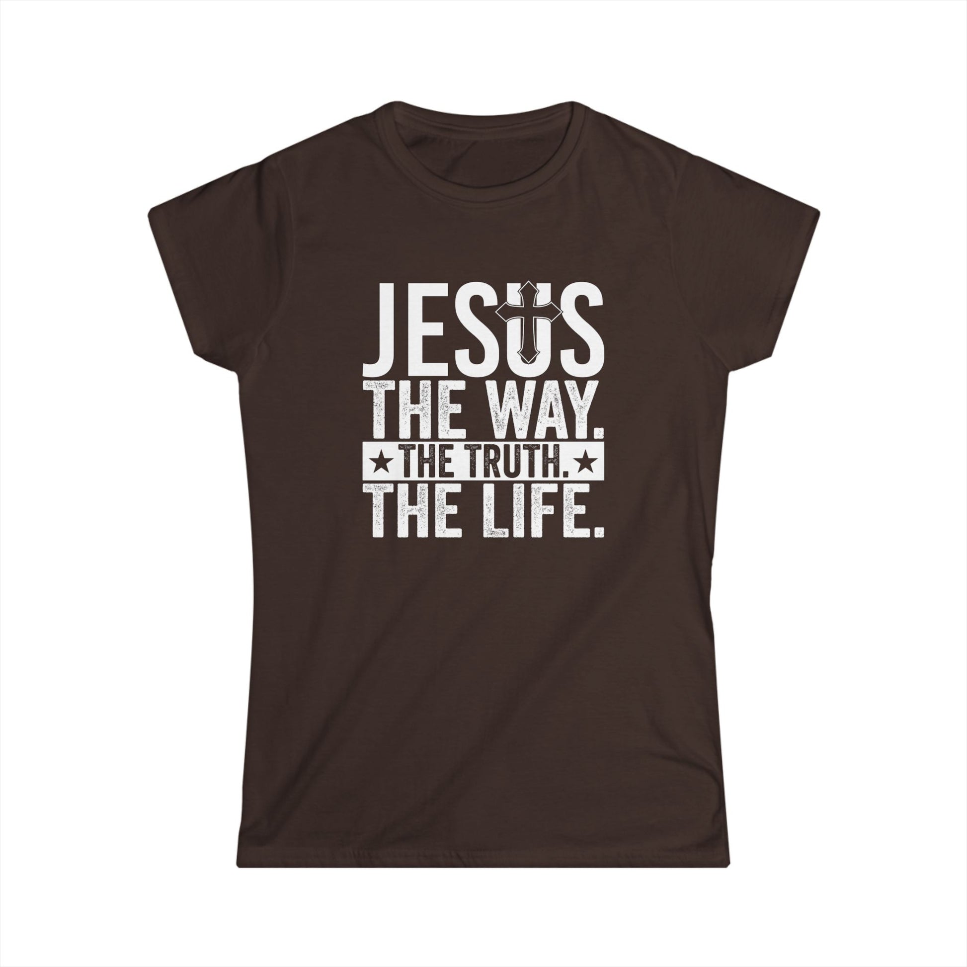 "Jesus The Way, The Truth, The Life" Women's Fitted Tshirt (White Logo) - Sweet Baby Jeez Teez