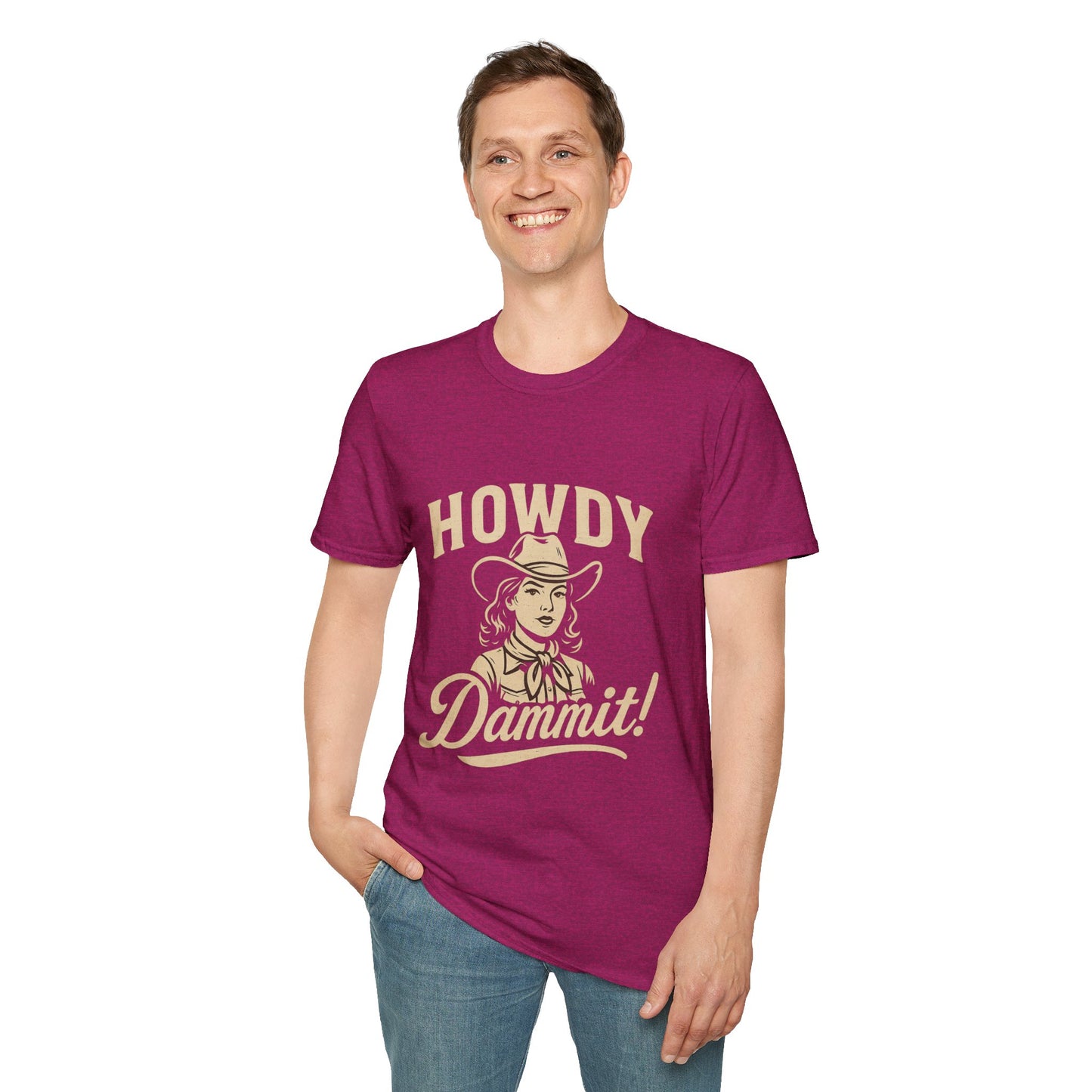 Howdy Dammit! Aggie Texas Cowgirl Softstyle Tshirt (Gold Logo)