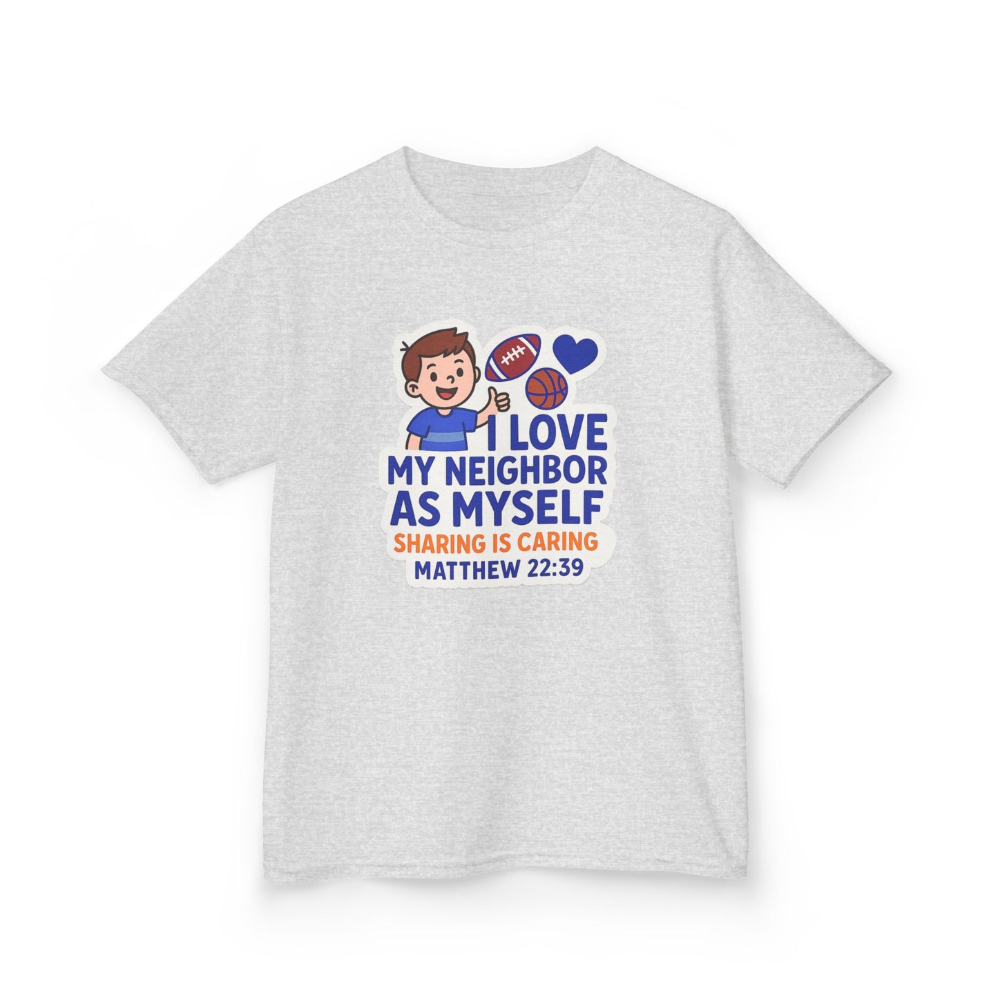 "Love My Neighbor" Sharing is Caring Christian Boy's Bible Verse Sticker Tshirt
