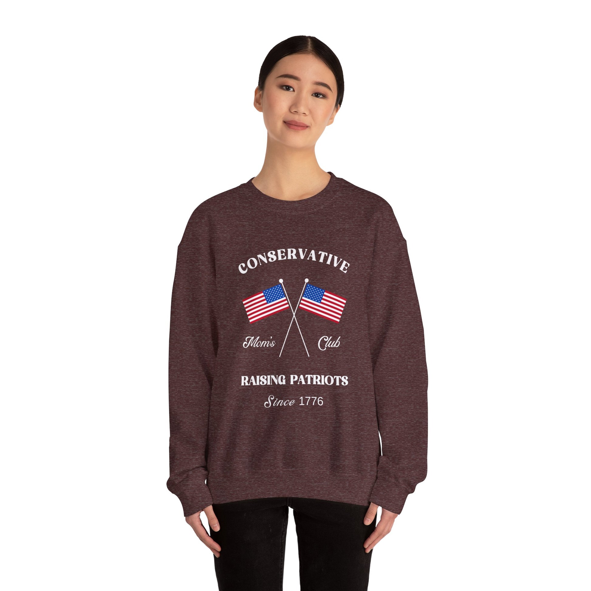 Conservative Mom's Club Crewneck Sweatshirt - Raising Patriots Since 1776 (White Logo) - Sweet Baby Jeez Teez