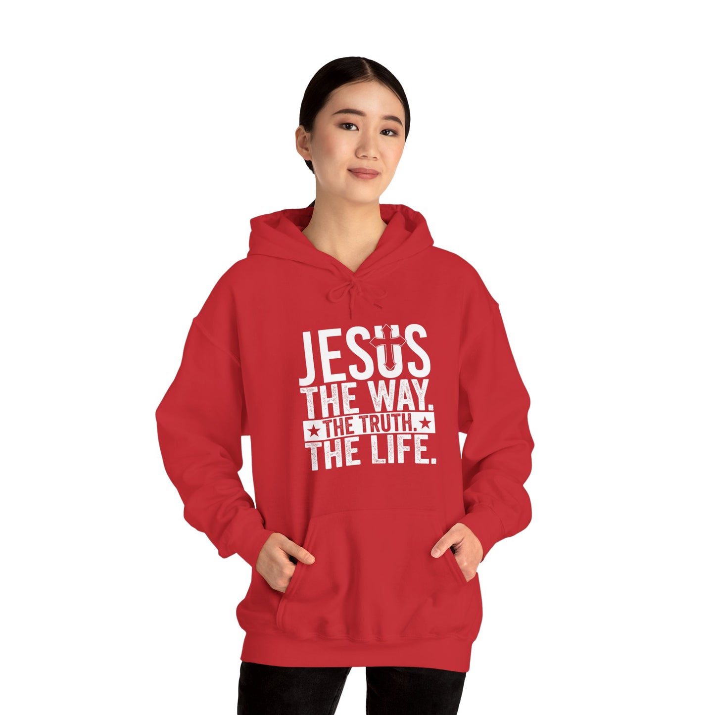 "Jesus The Way, The Truth, The Life" Heavy Fleece Unisex Hoodie (White Logo)