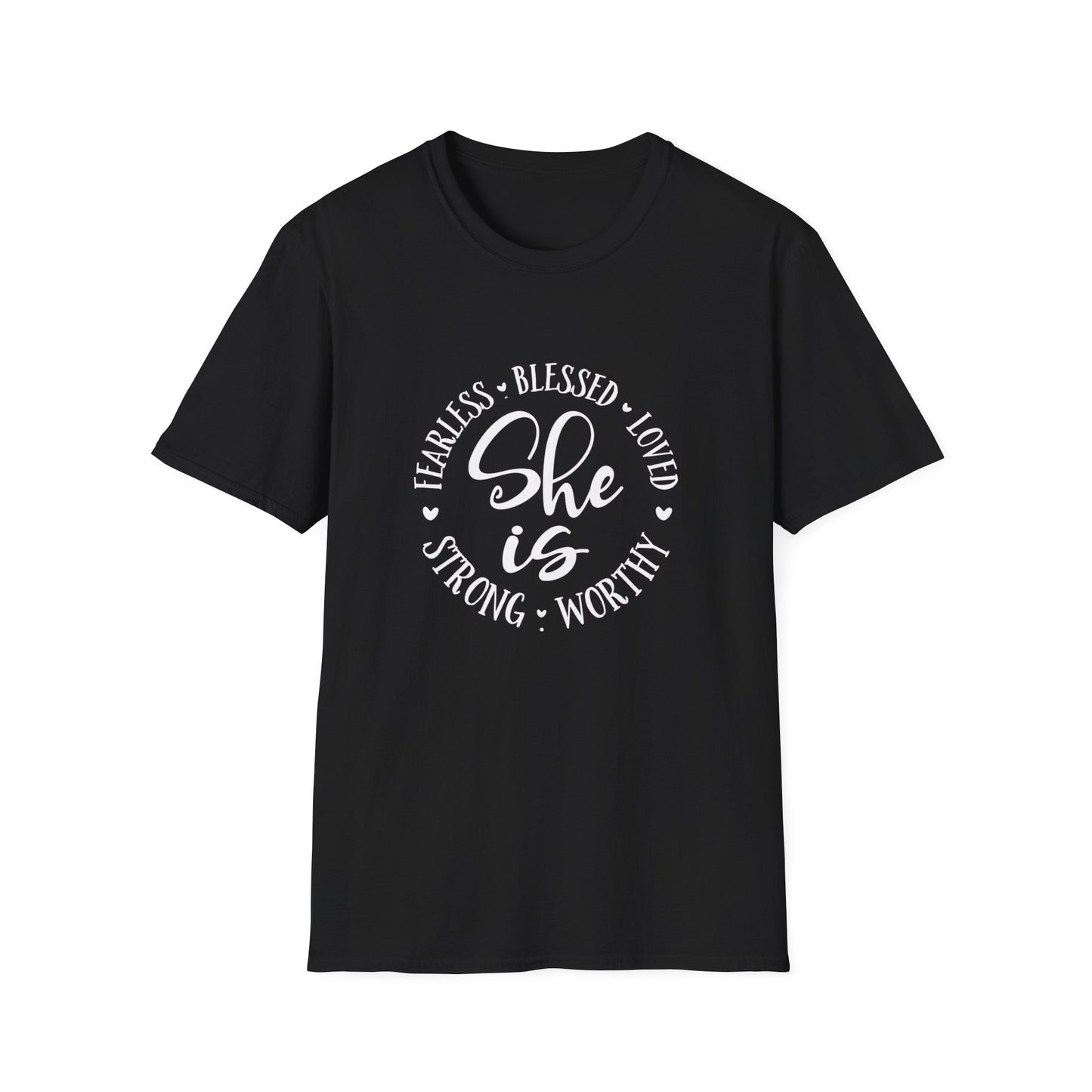 She Is Women's Relaxed/Plus Tshirt (White Logo) - Sweet Baby Jeez Teez