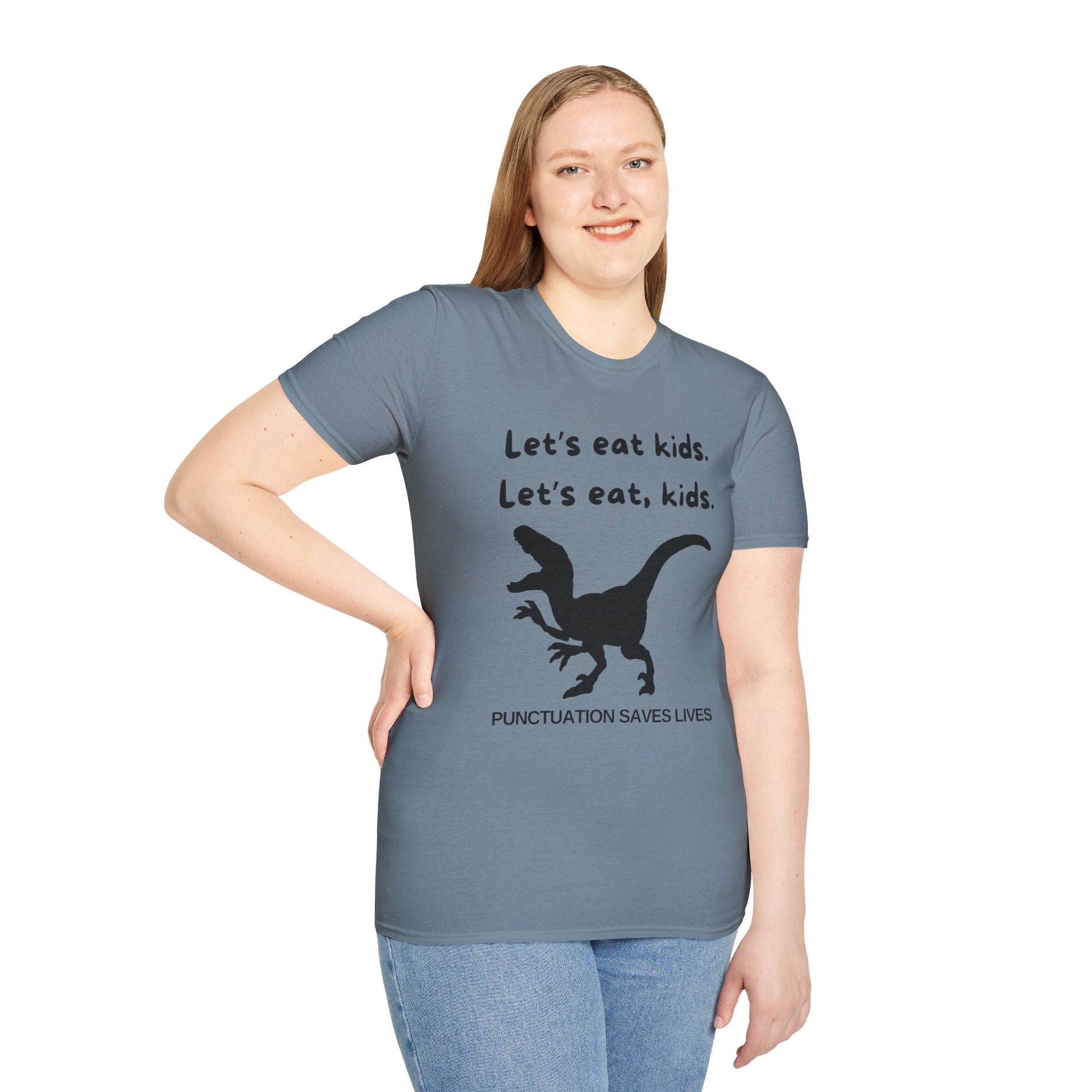 Lets Eat Kids Womens Relaxed/Plus Tshirt (Black Logo) - Sweet Baby Jeez Teez