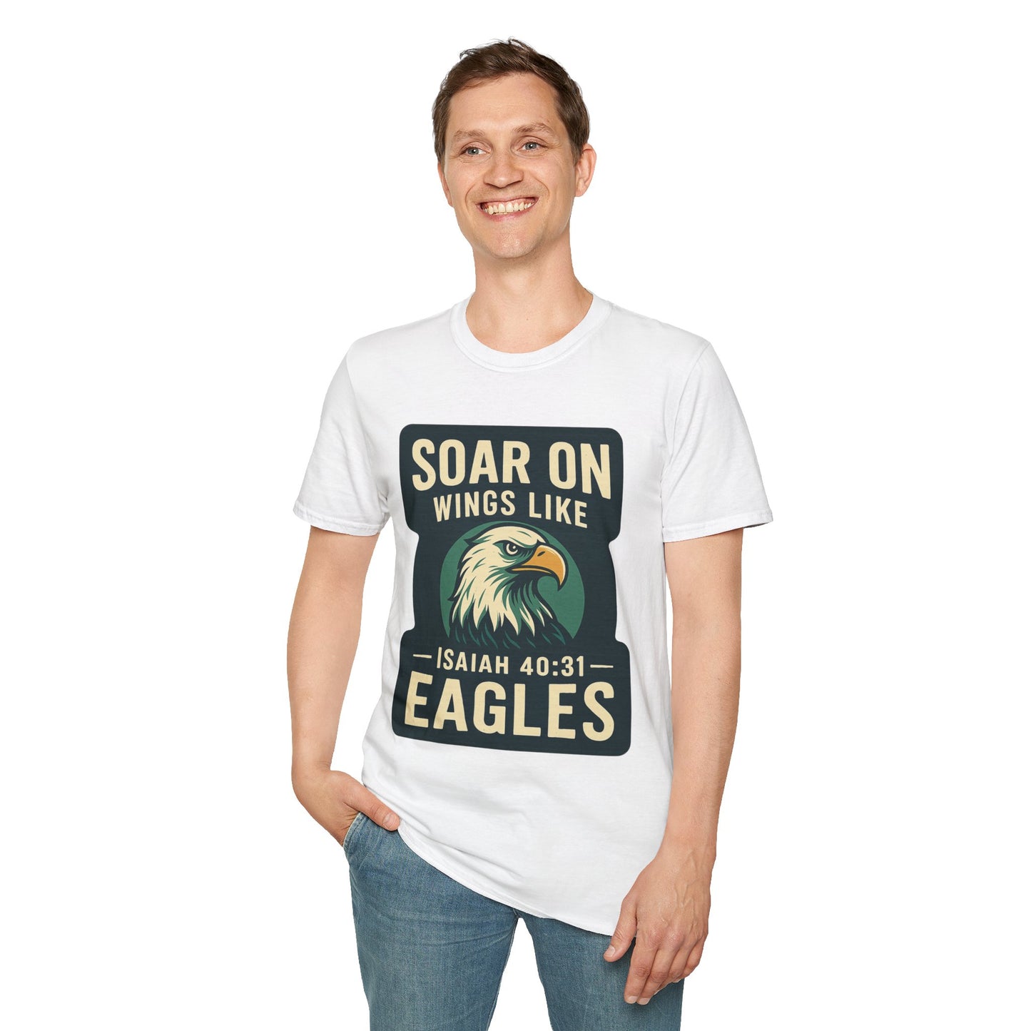 "Isiah 40:31" Soar on Wings Bible Verse Softstyle Tshirt