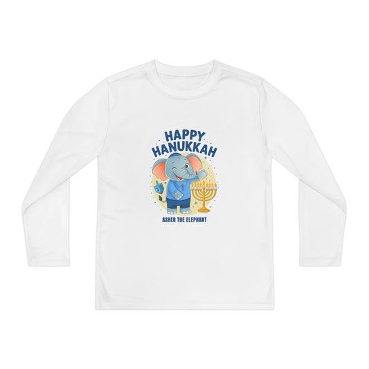 Happy Hanukkah Asher Kids Long Sleeve T-shirt (Wink Logo)