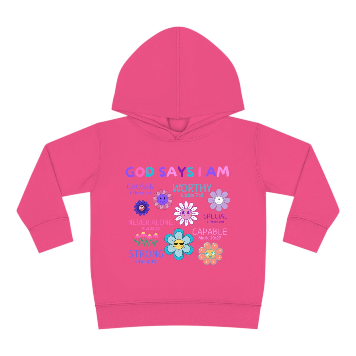 God Says I Am Toddler Fleece Hoodie (Flower Logo) - Sweet Baby Jeez Teez