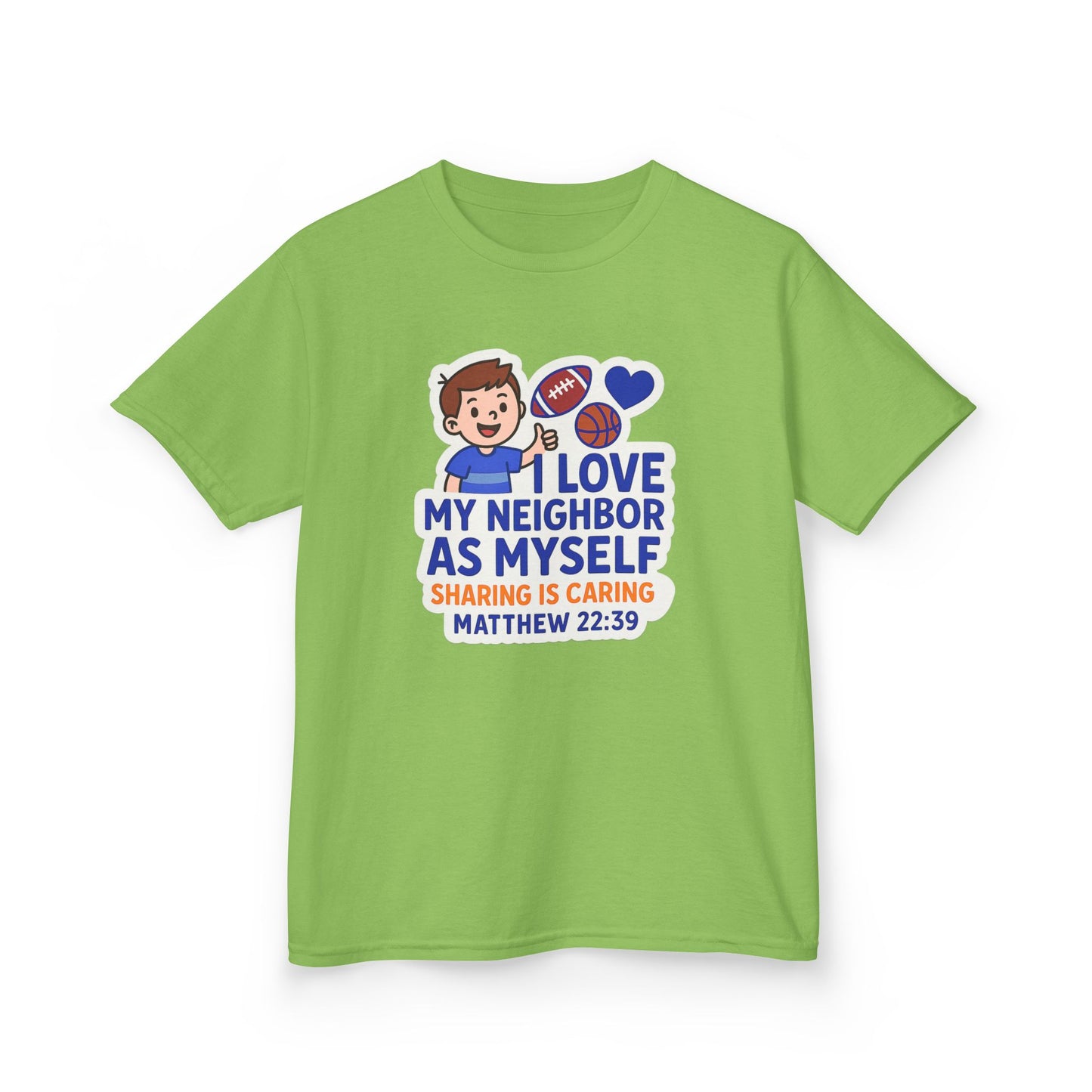 "Love My Neighbor" Sharing is Caring Christian Boy's Bible Verse Sticker Tshirt