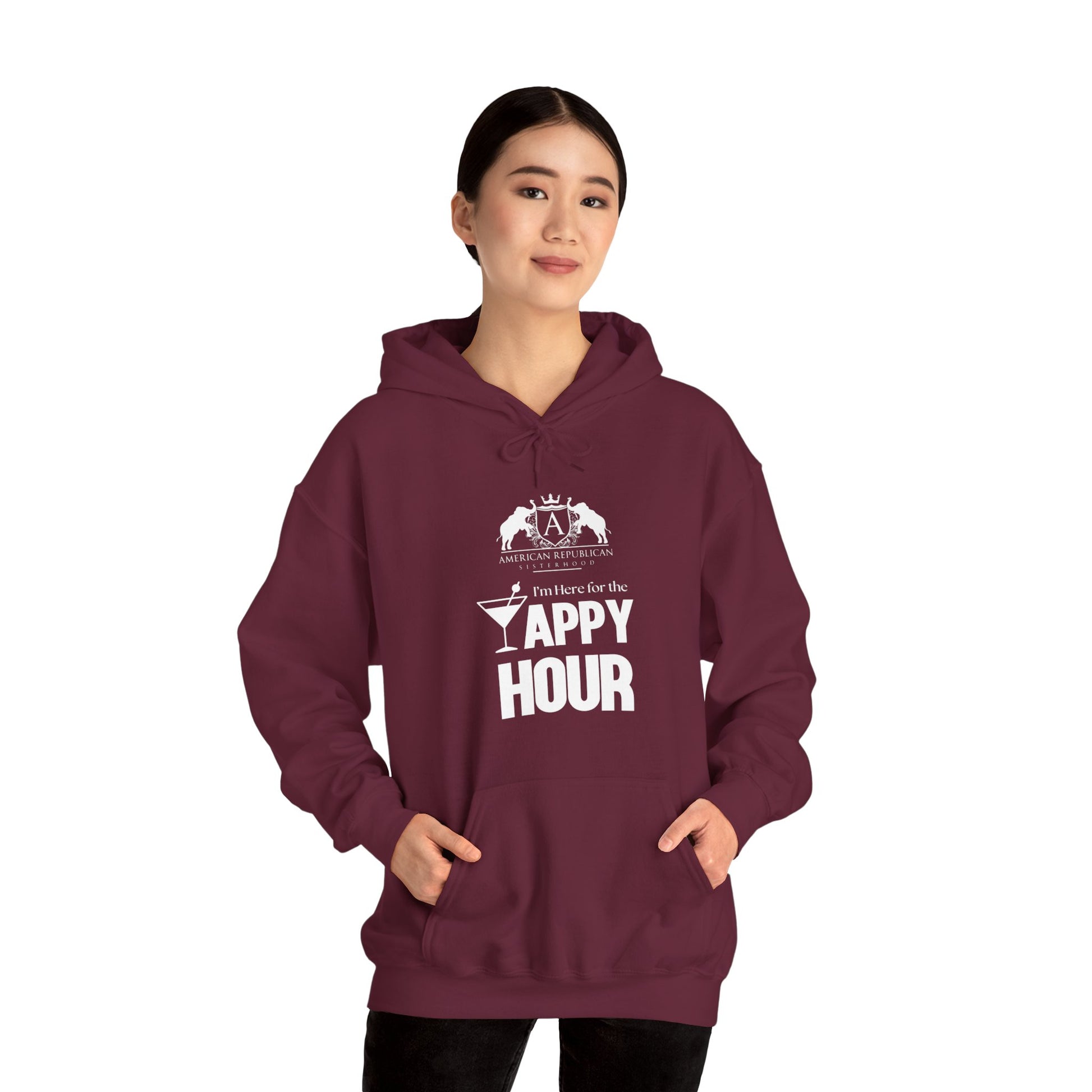 Here for the Yappy Hour Women's Relaxed Hoodie (ARS - White Logo) - Sweet Baby Jeez Teez