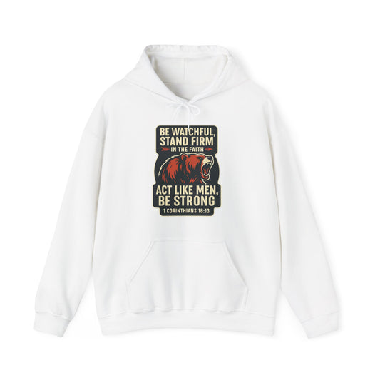 "Stand Firm in Faith" Bear Bible Verse Hoodie Sweatshirt