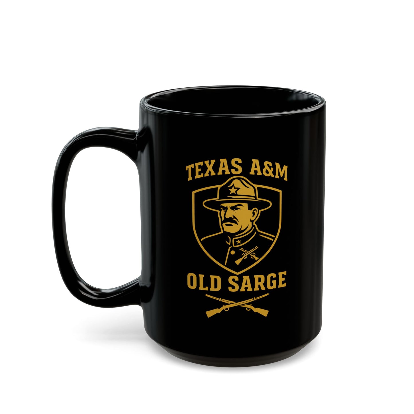 Vintage Old Sarge Aggie Coffee Mug for Him (Gold Logo, Black Mug)