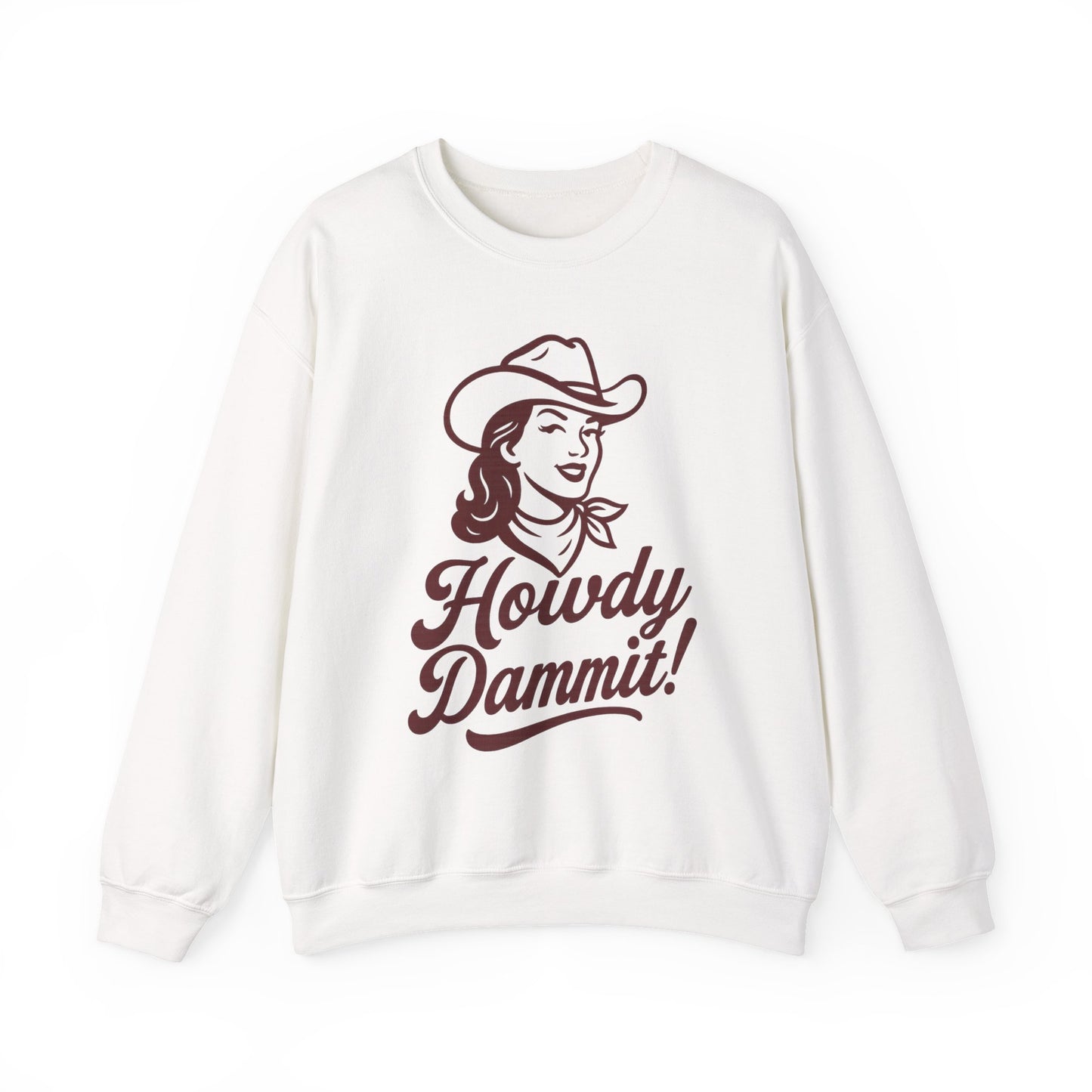 Howdy Dammit! Aggie Texas Cowgirl Cozy Unisex Sweatshirt (Maroon Logo)
