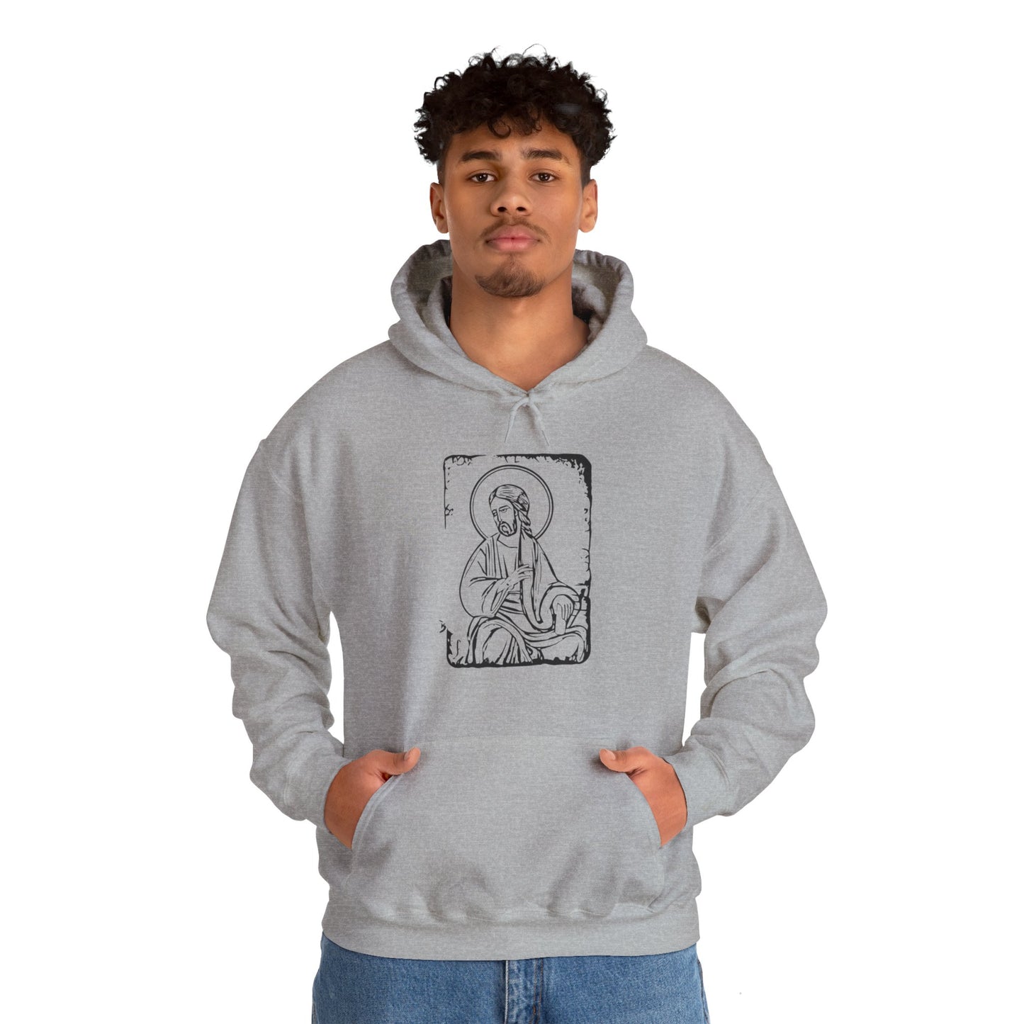 Orthodox Icon Men's Hooded Sweatshirt (Black Logo) - Sweet Baby Jeez Teez