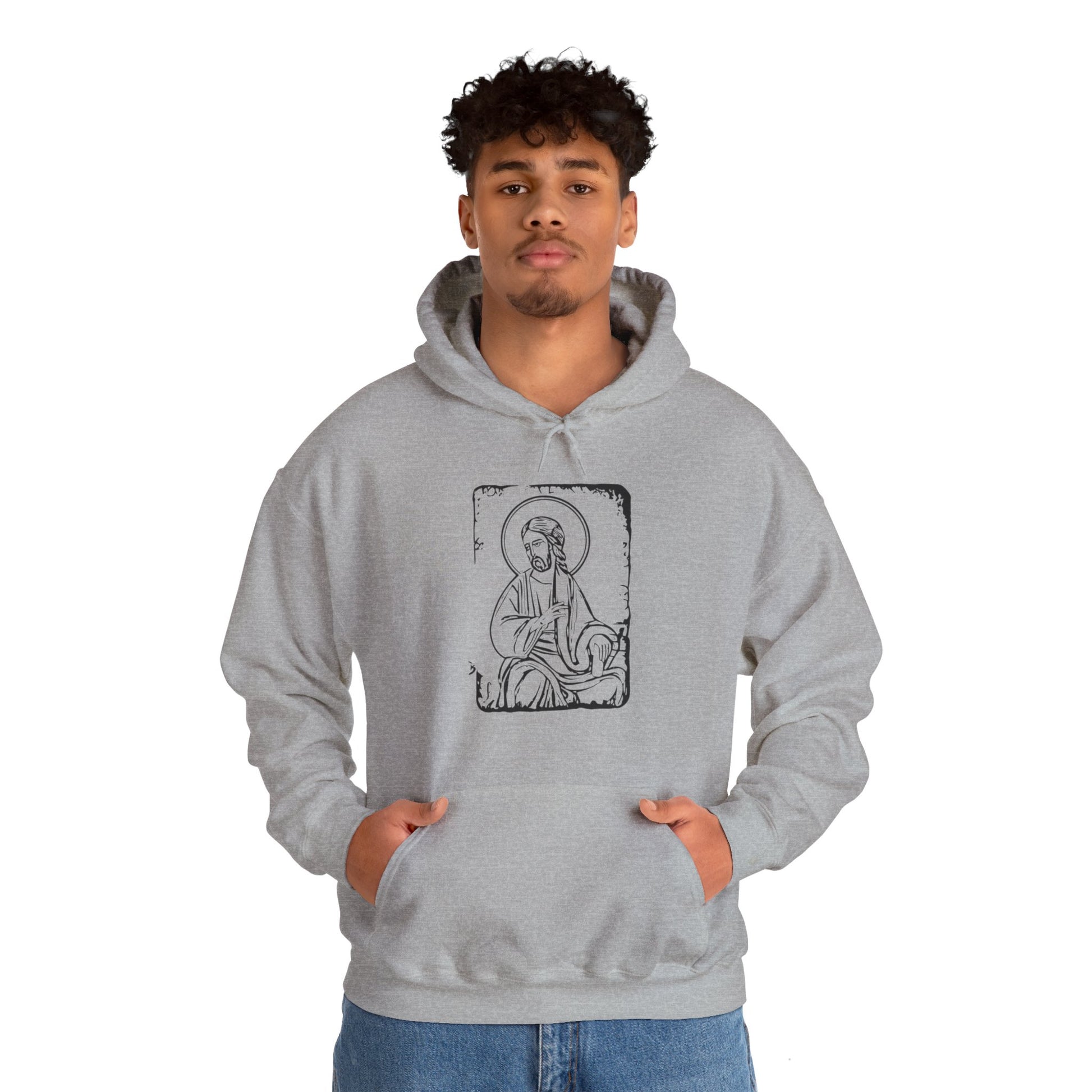 Orthodox Icon Men's Hooded Sweatshirt (Black Logo) - Sweet Baby Jeez Teez
