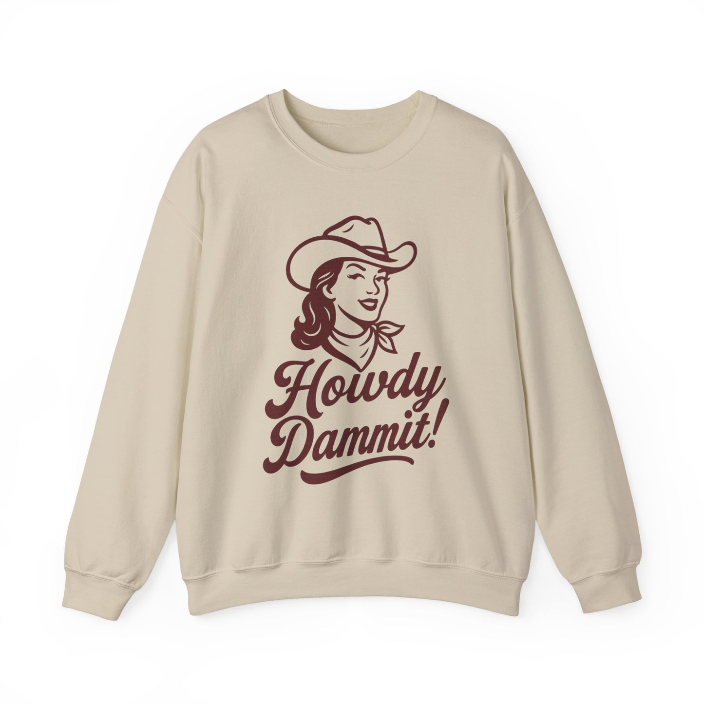 Howdy Dammit! Aggie Texas Cowgirl Cozy Unisex Sweatshirt (Maroon Logo)