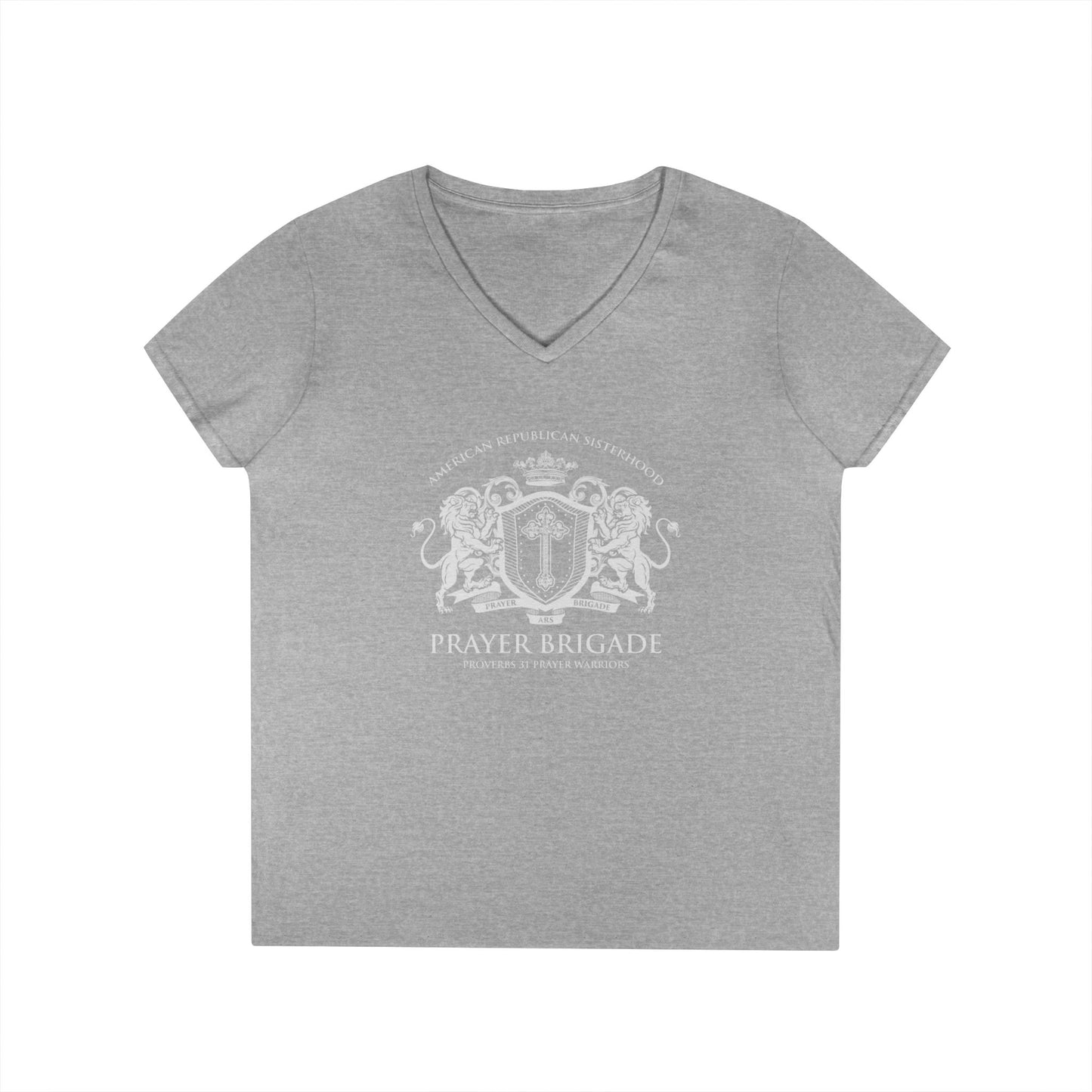 ARS Prayer Brigade Ladies' V-Neck T-Shirt (Light Gray with Light Gray Logo)