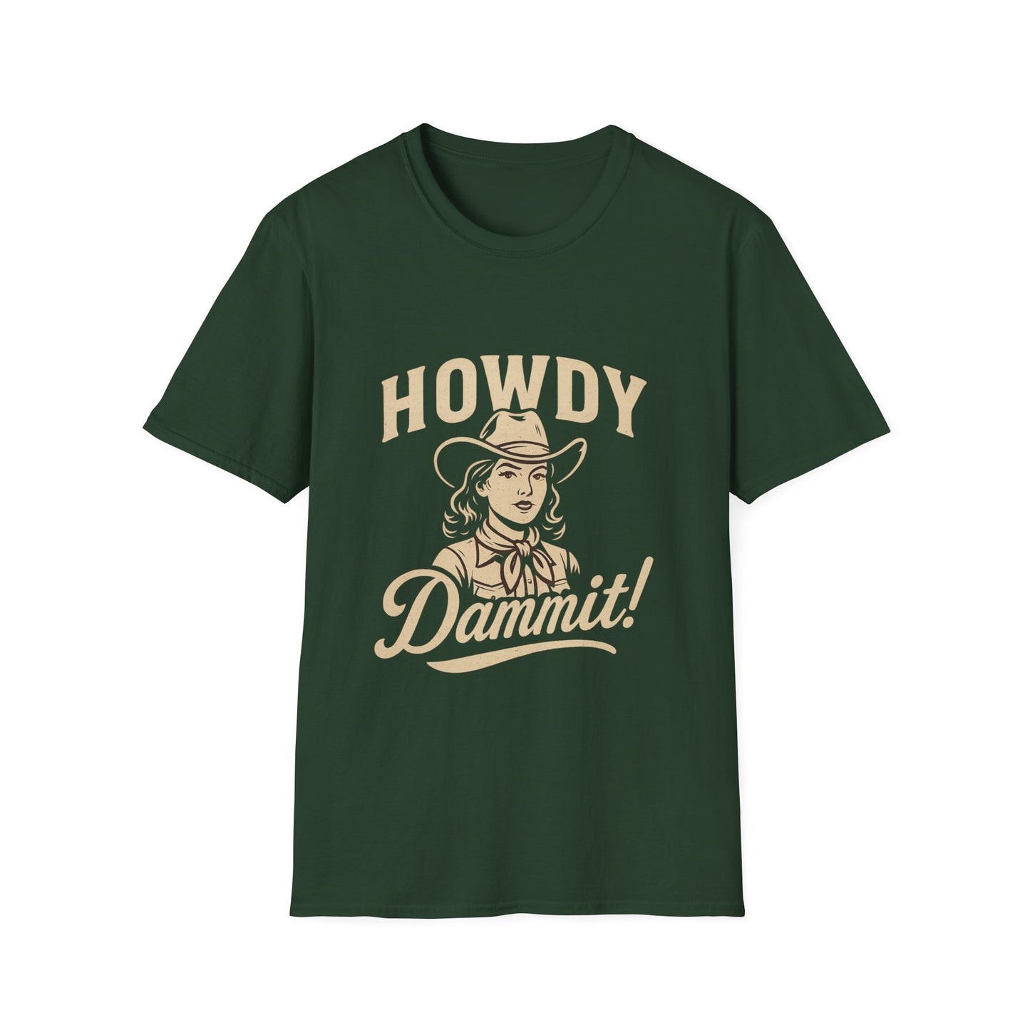 Howdy Dammit! Aggie Texas Cowgirl Softstyle Tshirt (Gold Logo)