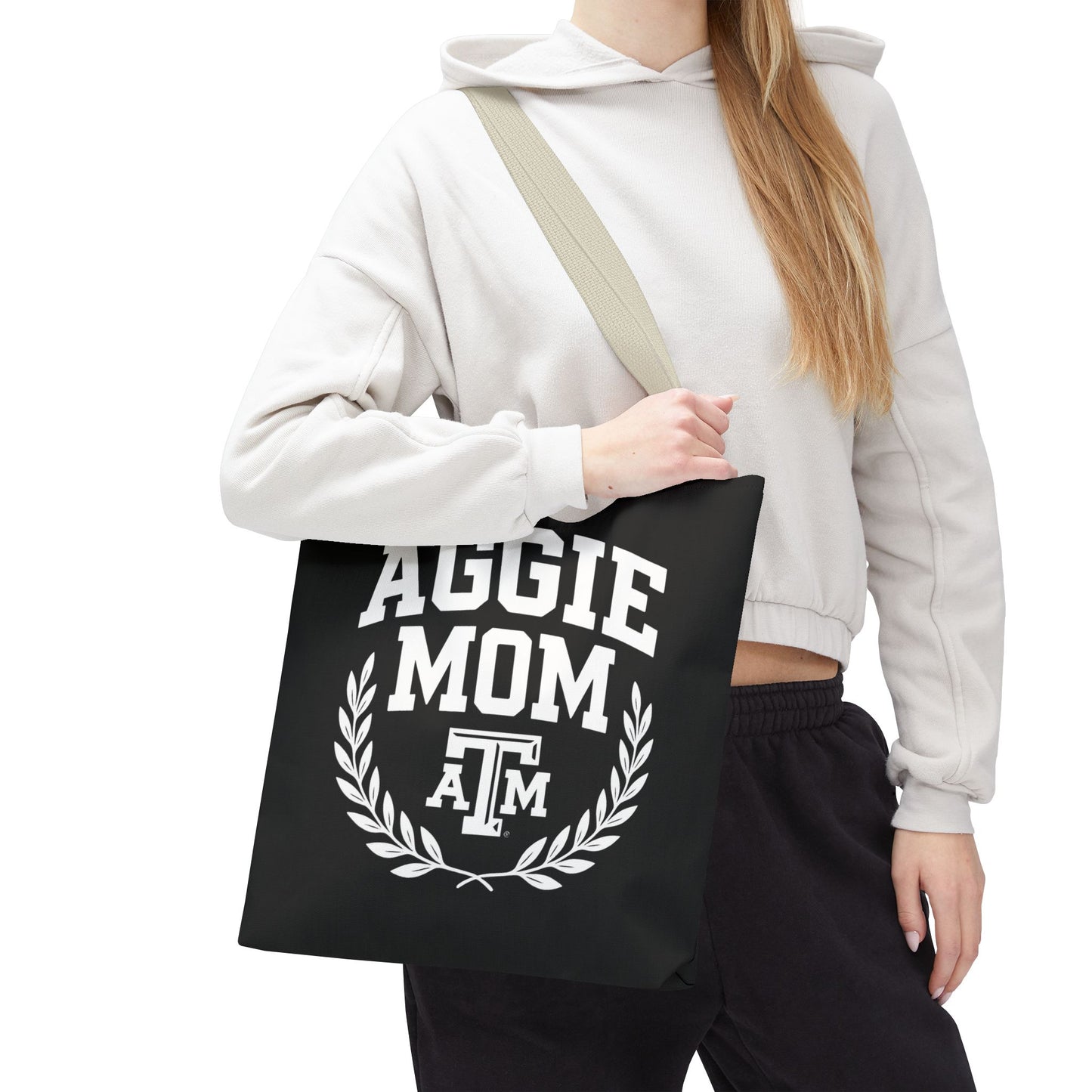 "Aggie Mom" Tote Bag - Multiple Sizes, Different Color Straps - Sweet Baby Jeez Teez