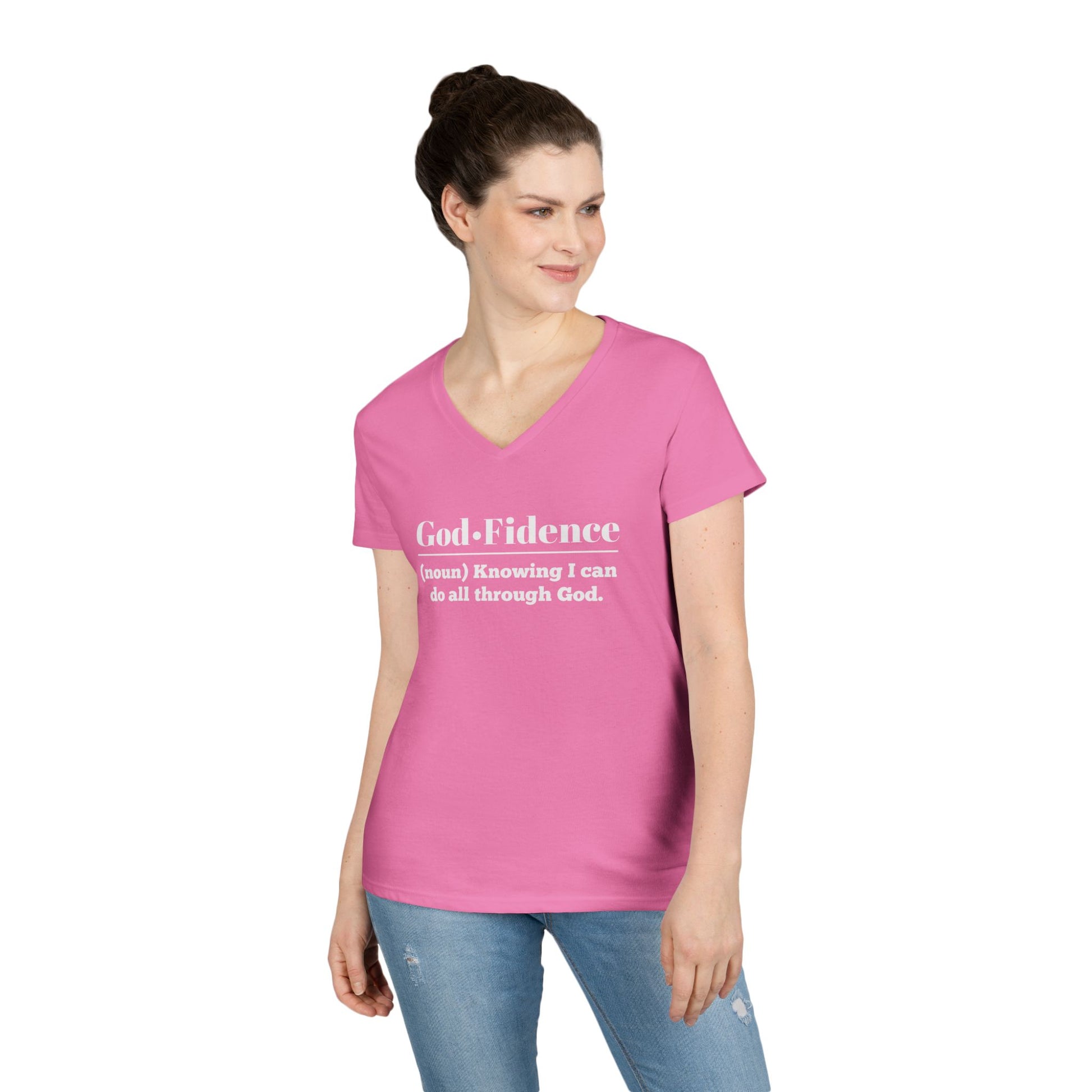 God-Fidence Women's V-Neck T-Shirt - Empowering Faith-Inspired Tee - Sweet Baby Jeez Teez