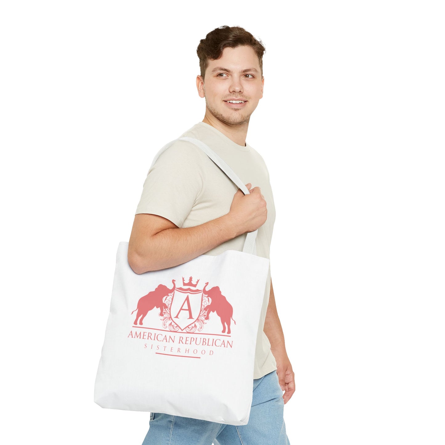 ARS White Tote Bag in 3  Sizes (ARS - Coral Logo) - Sweet Baby Jeez Teez
