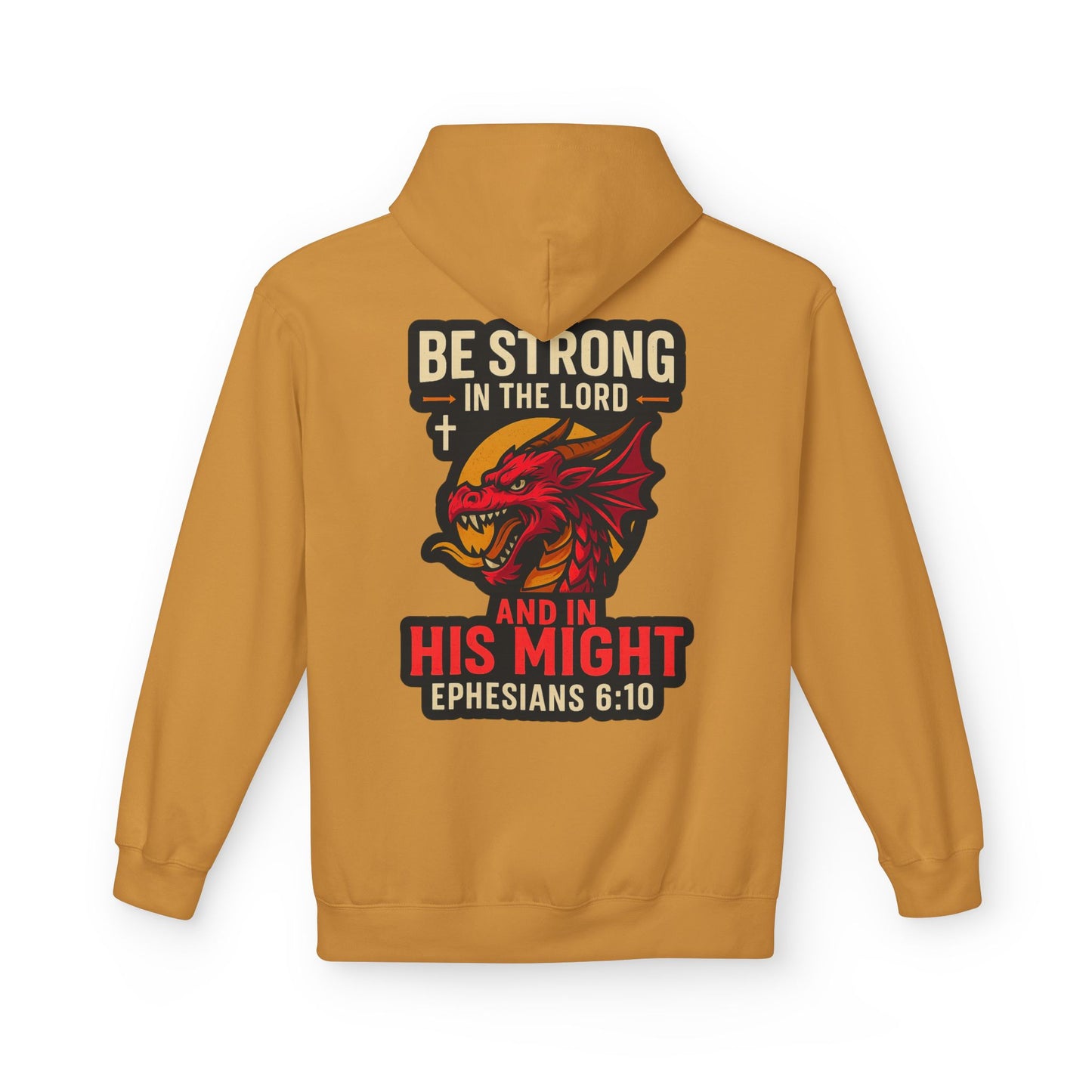 "Be Strong" Bible Verse Dragon Fleece Hoodie (Back Logo)