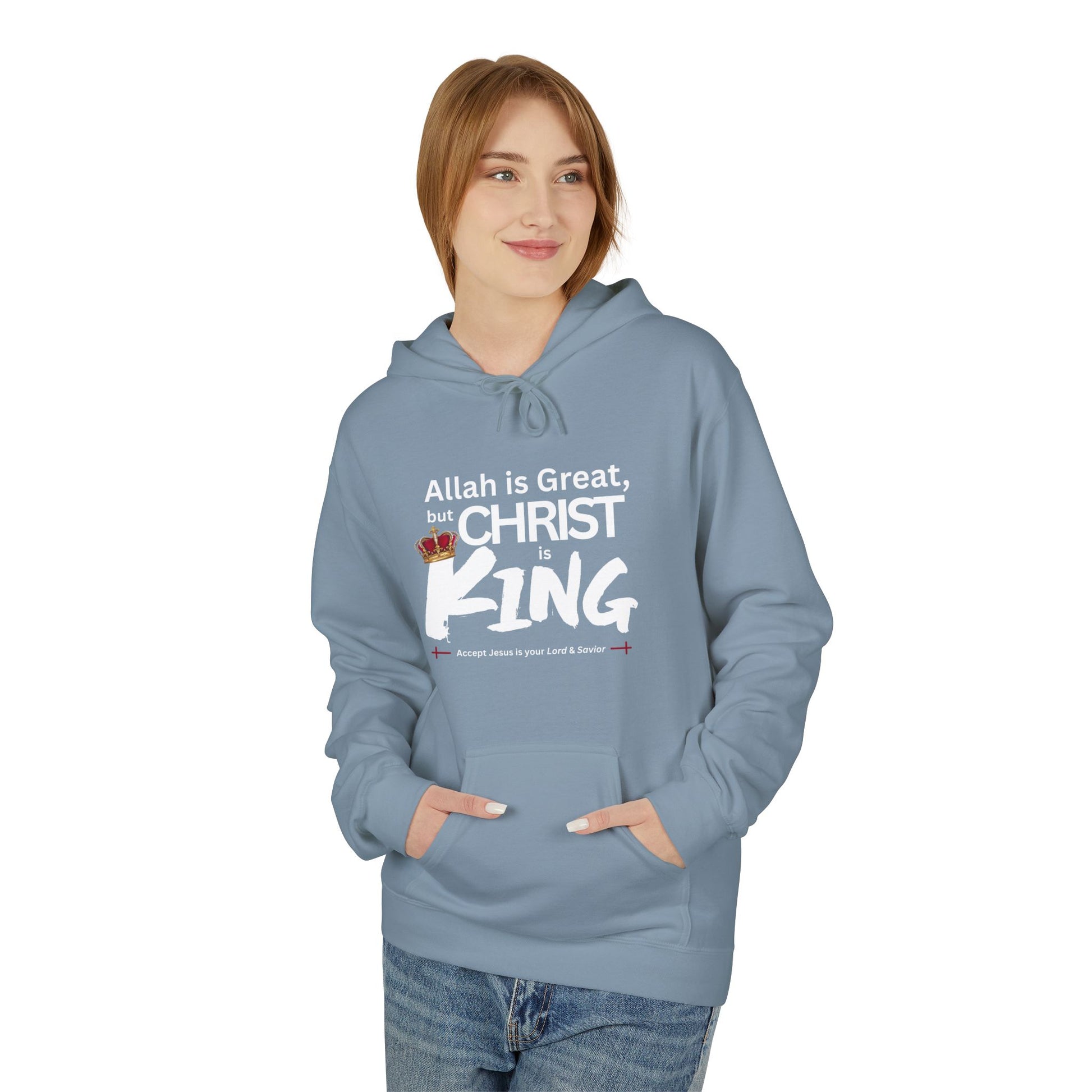 "Christ is King" Cozy Unisex Fleece Hoodie (Great Logo - White) - Sweet Baby Jeez Teez