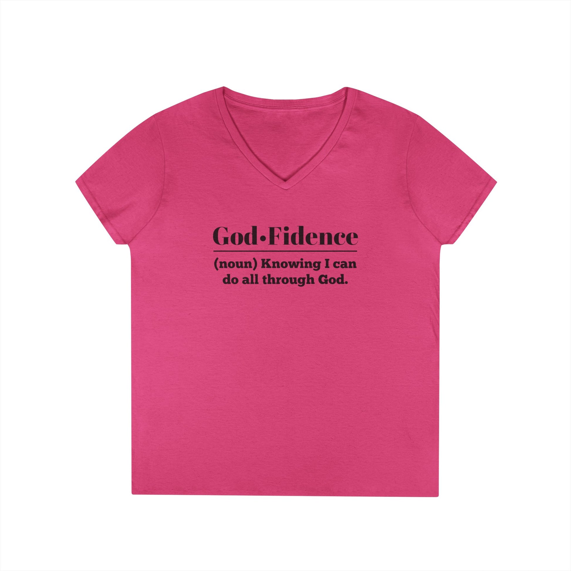 God-Fidence V-Neck T-Shirt (Black Logo) | Inspirational Tee, Christian Apparel, Gift for Her, Faith-Based Style, Motivational Clothing - Sweet Baby Jeez Teez
