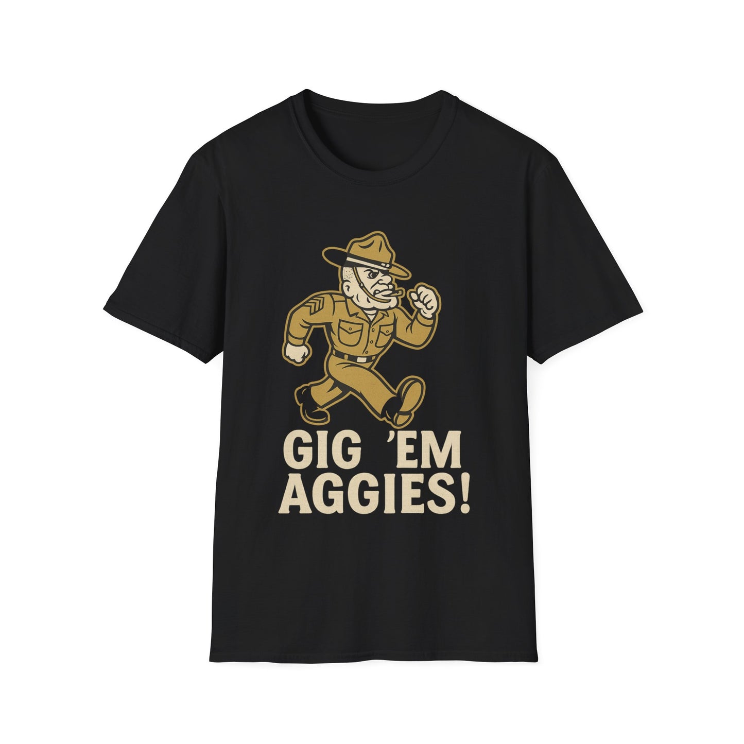 Gig 'Em Aggies Old Sarge Unisex Softstyle T-Shirt (Gold Logo) - Sweet Baby Jeez Teez