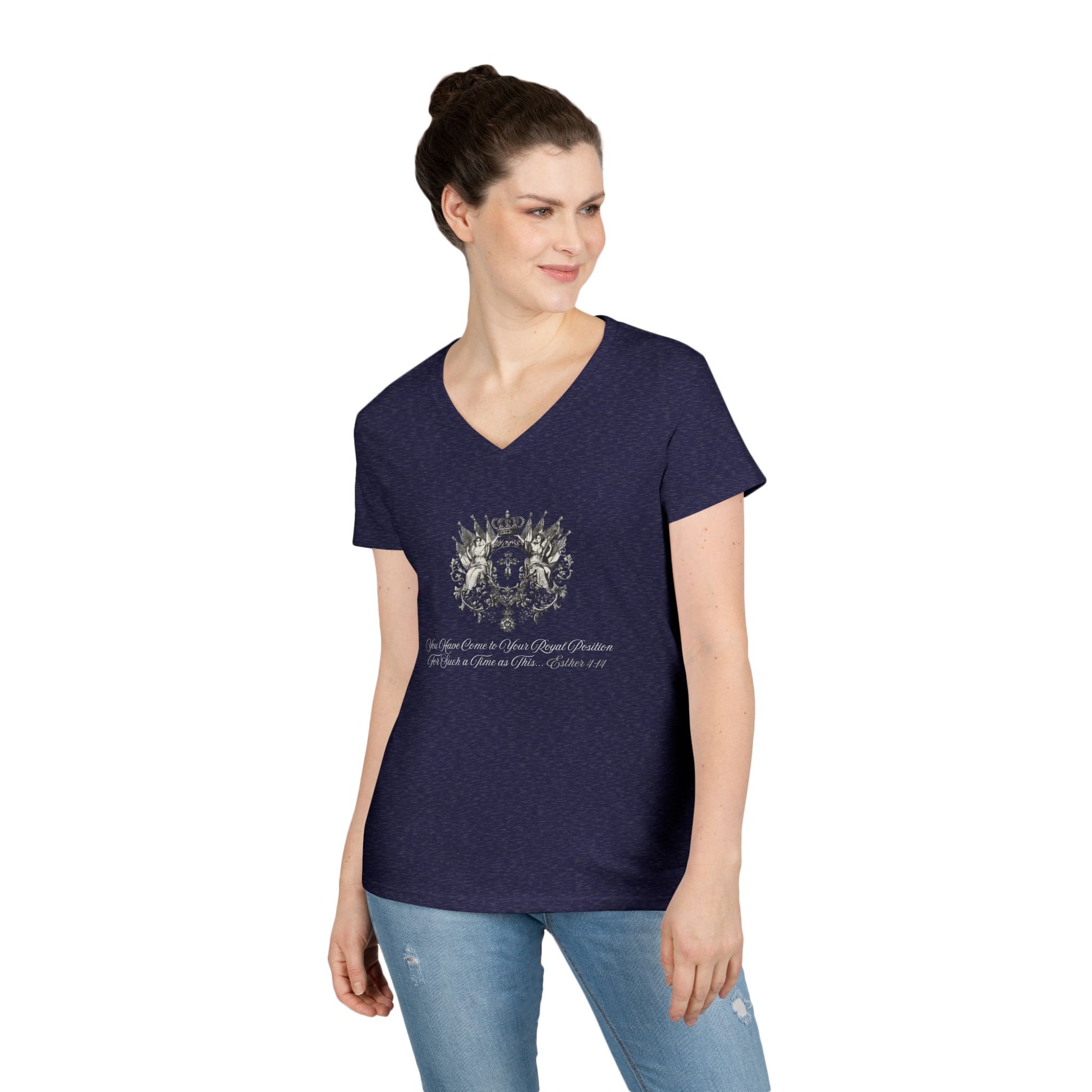 FoRe! Esther 4:14 Weekend Ladies V-Neck Tshirt - Sweet Baby Jeez Teez