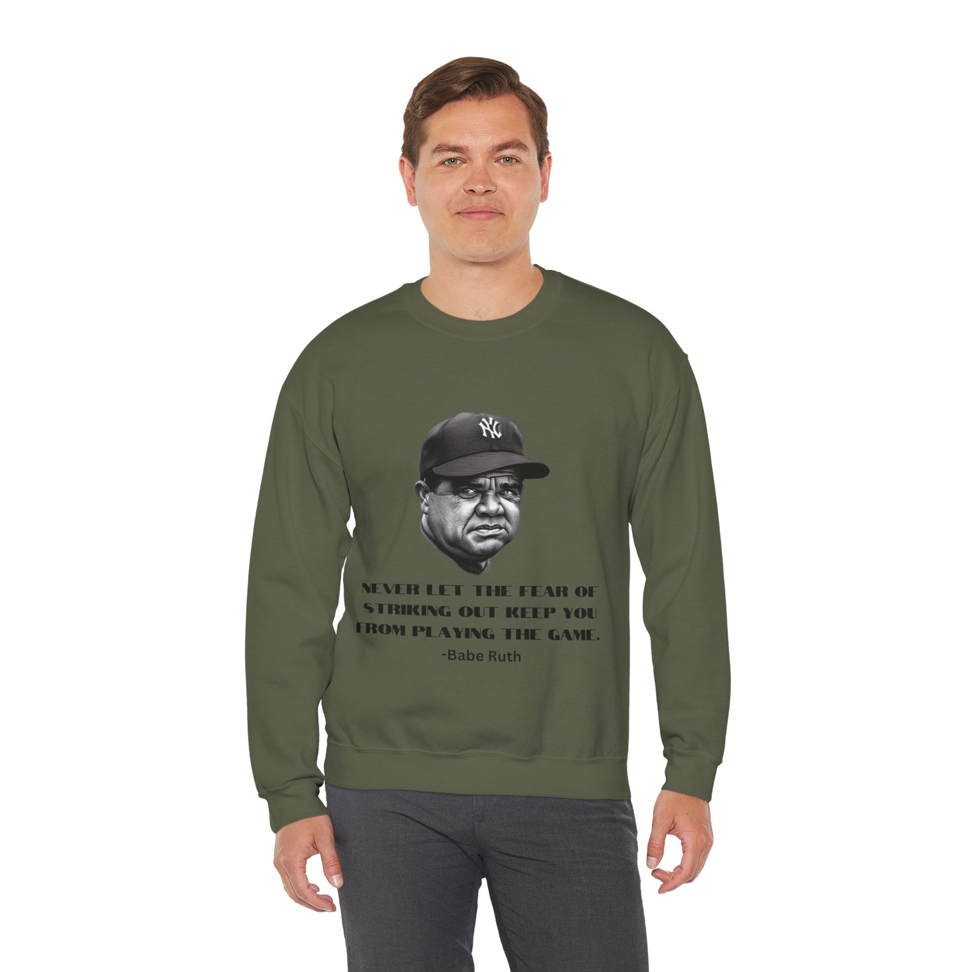 Strike Out Babe Ruth Men's Crewneck Sweatshirt (IW Grayscale Logo) - Sweet Baby Jeez Teez