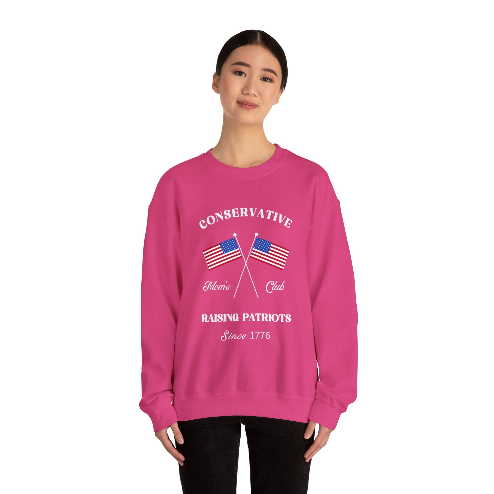 Conservative Mom's Club Crewneck Sweatshirt - Raising Patriots Since 1776 (White Logo) - Sweet Baby Jeez Teez