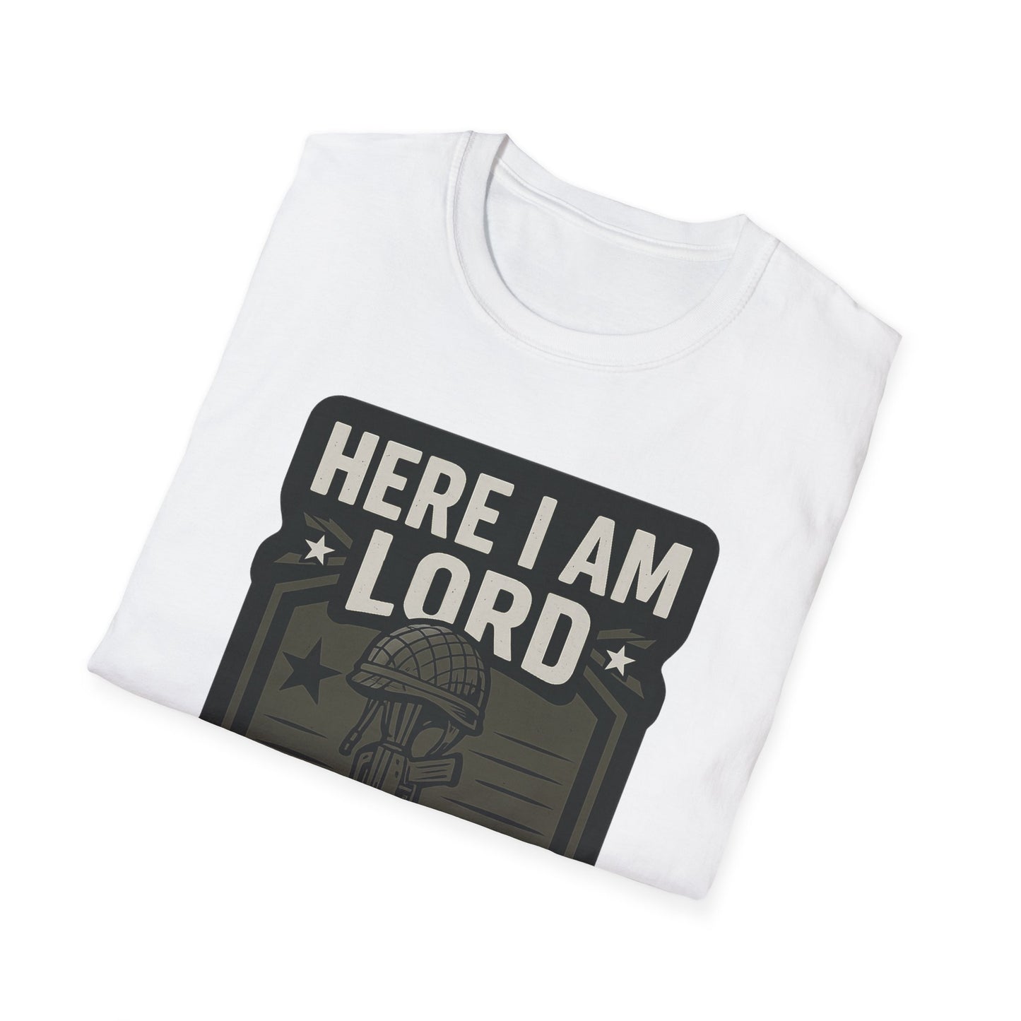 "Here I Am Lord Send Me" Bible Verse Inspirational Faith T-Shirt (Military Logo)