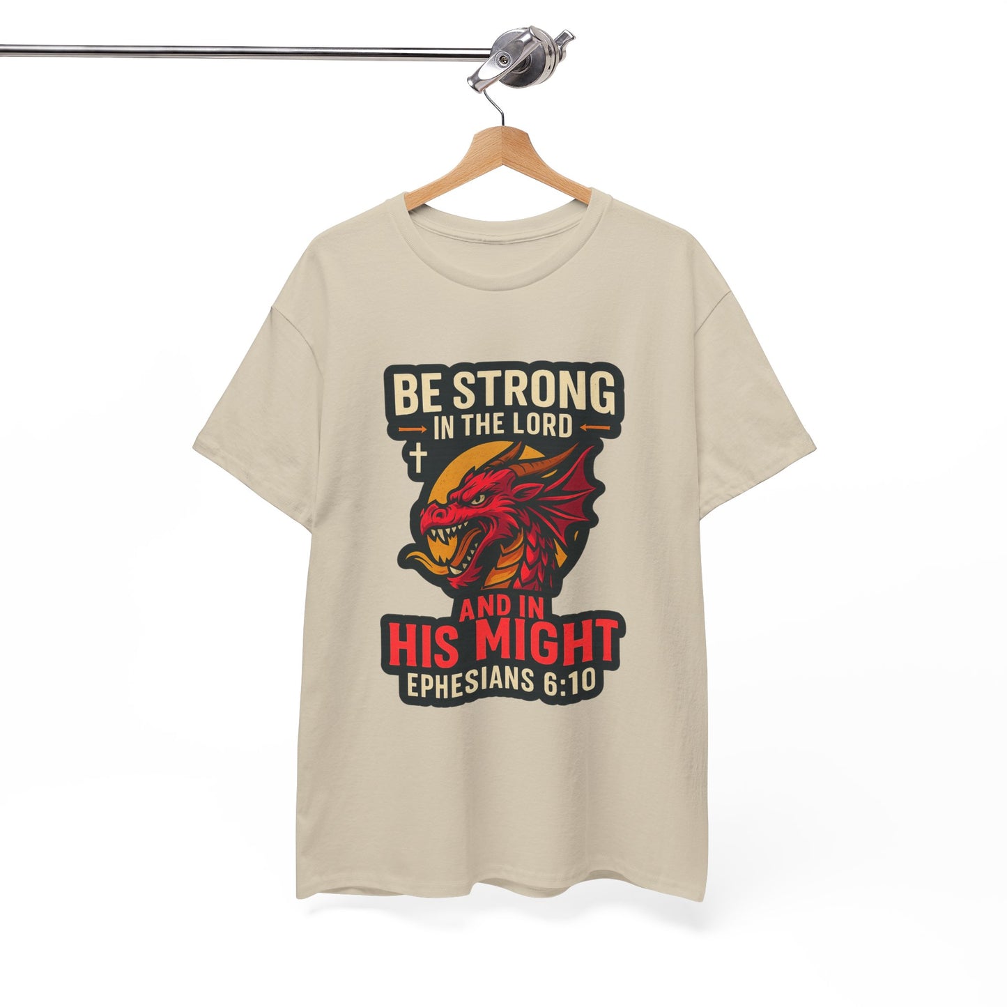 "Be Strong" Bible Verse Dragon Heavy Cotton Tshirt
