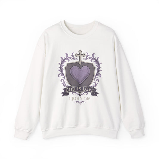 God Is Love Women's Bible Verse Inspirational Christian Sweatshirt (Faded Logo)