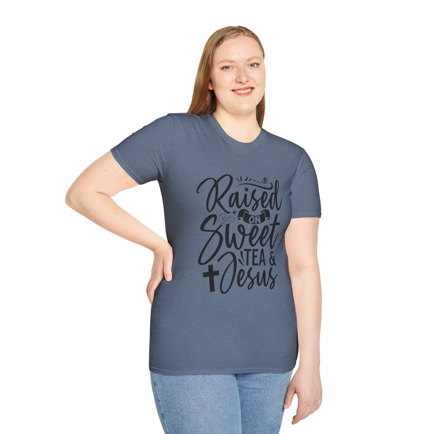Sweet Tea and Jesus Women's Relaxed/Plus Tshirt (Black Logo) - Sweet Baby Jeez Teez