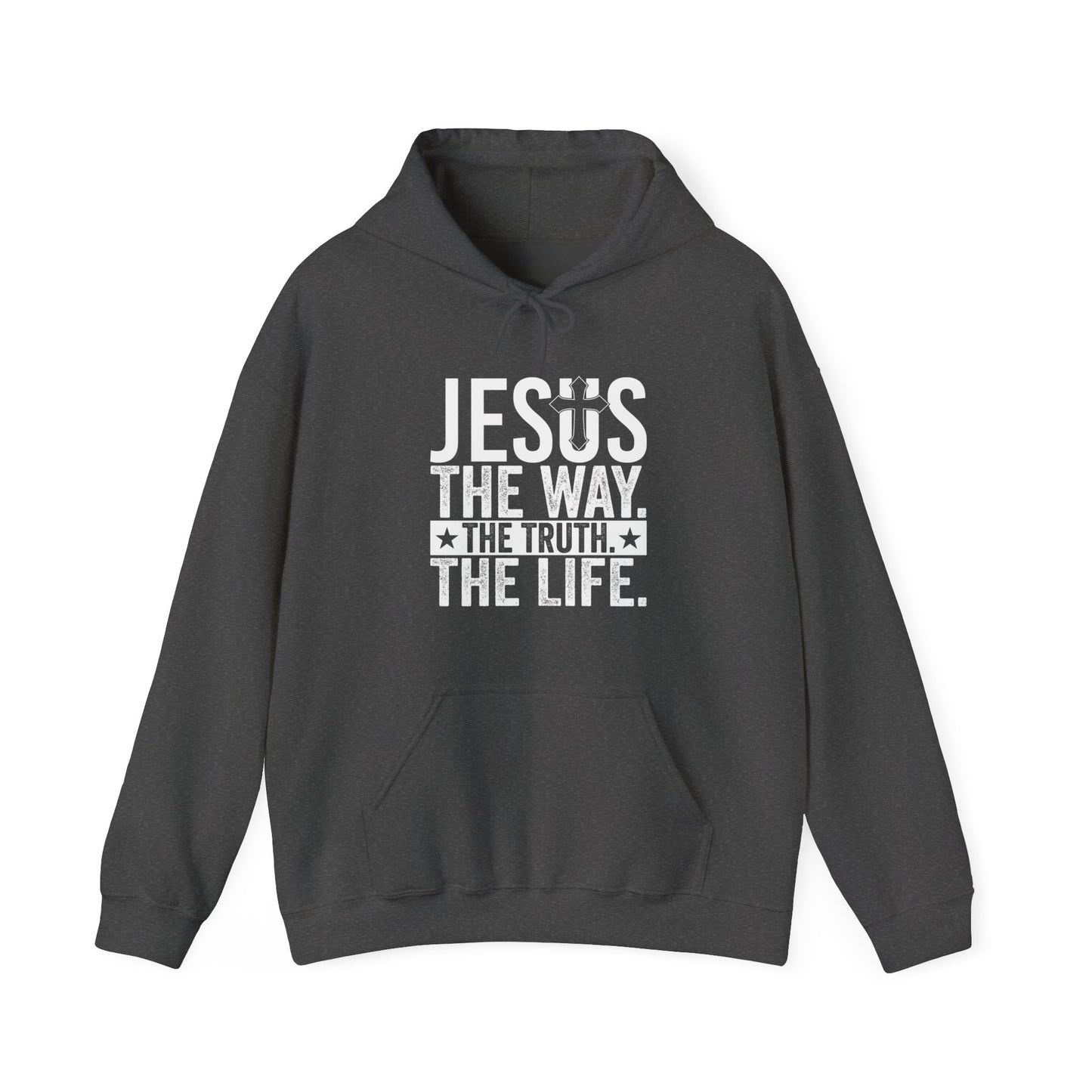 "Jesus The Way, The Truth, The Life" Heavy Fleece Unisex Hoodie (White Logo)