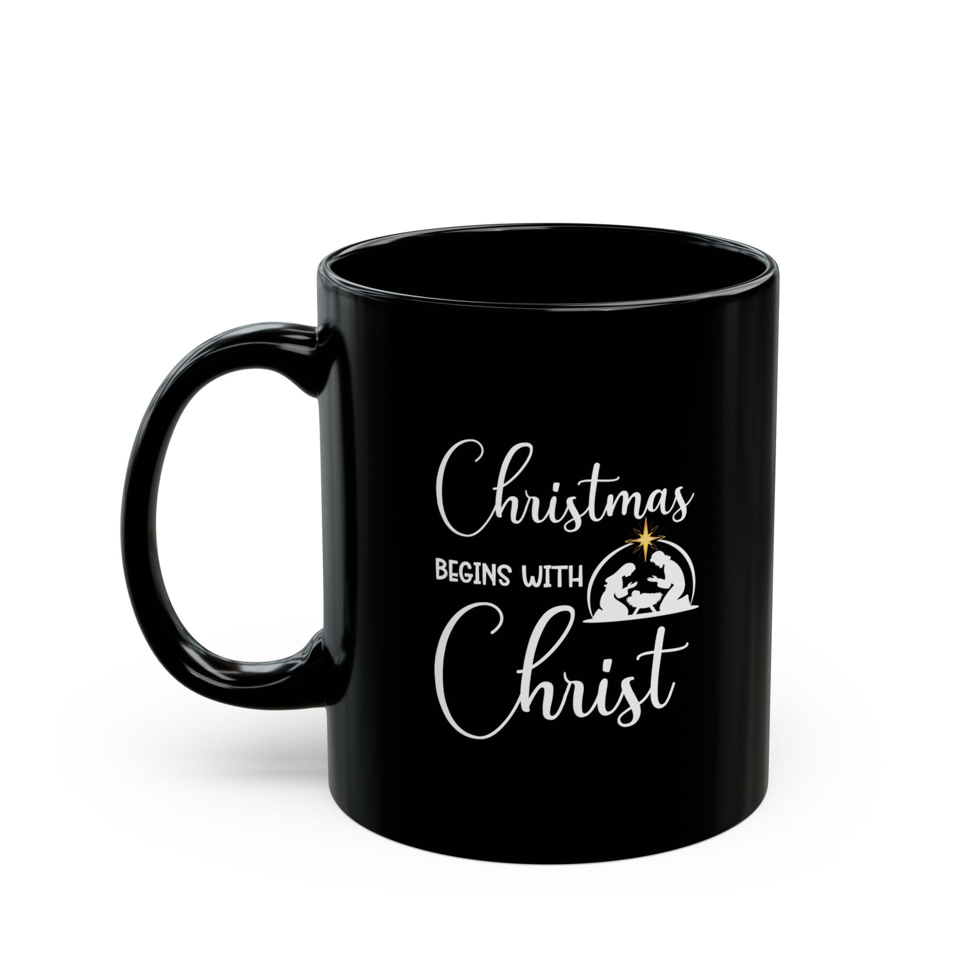 Christmas Begins with Christ Black Mug (11oz, 15oz) - Sweet Baby Jeez Teez