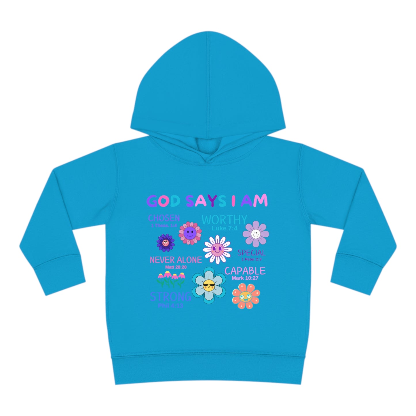 God Says I Am Toddler Fleece Hoodie (Flower Logo) - Sweet Baby Jeez Teez