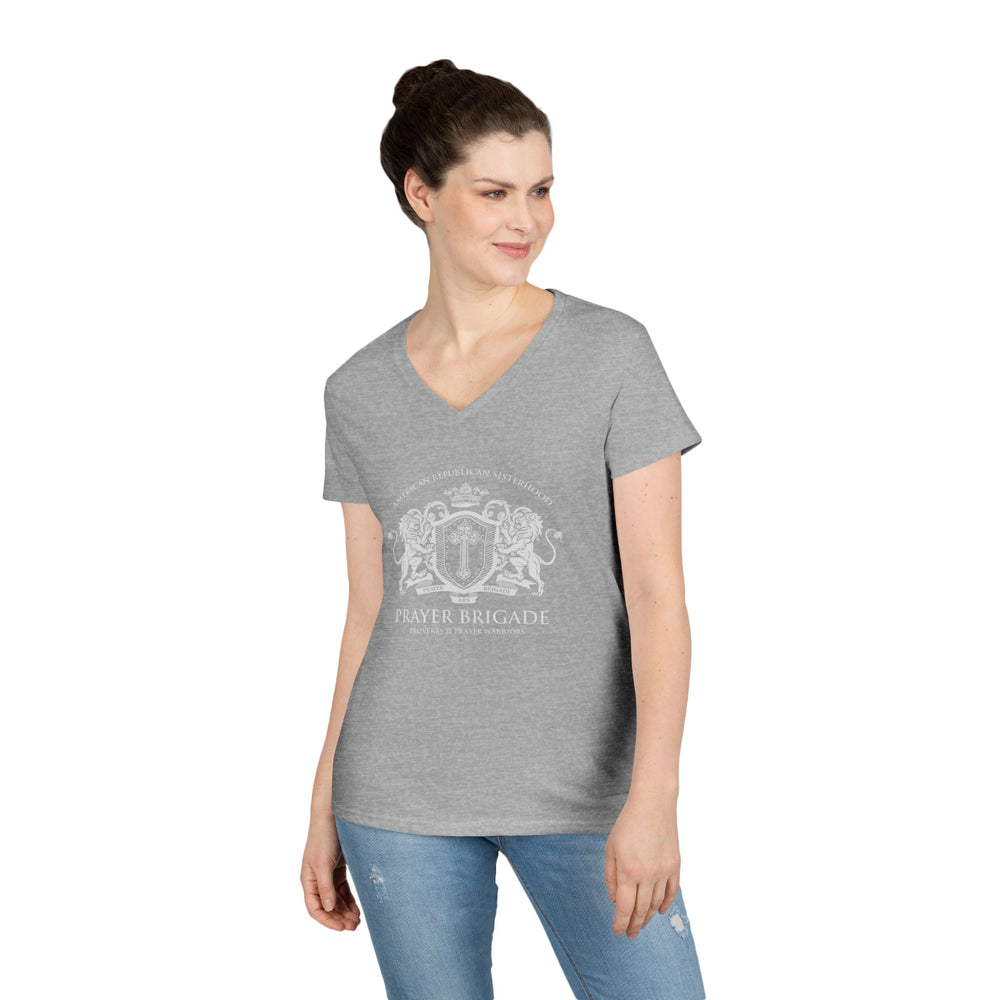 ARS Prayer Brigade Ladies' V-Neck T-Shirt (Light Gray with Light Gray Logo)