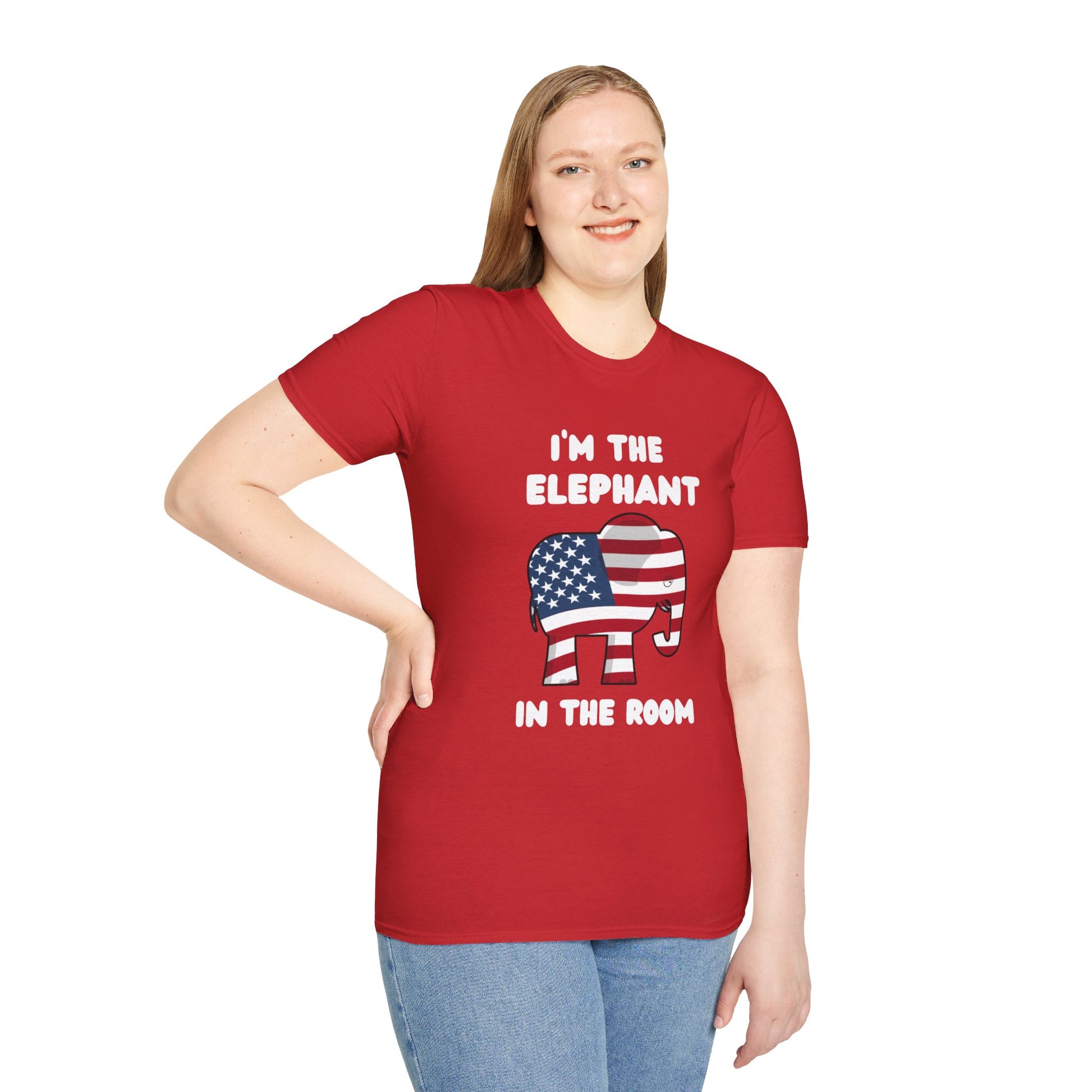 Elephant in Room Cartoon Women's Relaxed/Plus Tshirt (White Logo, Red & Gray Tshirts) - Sweet Baby Jeez Teez