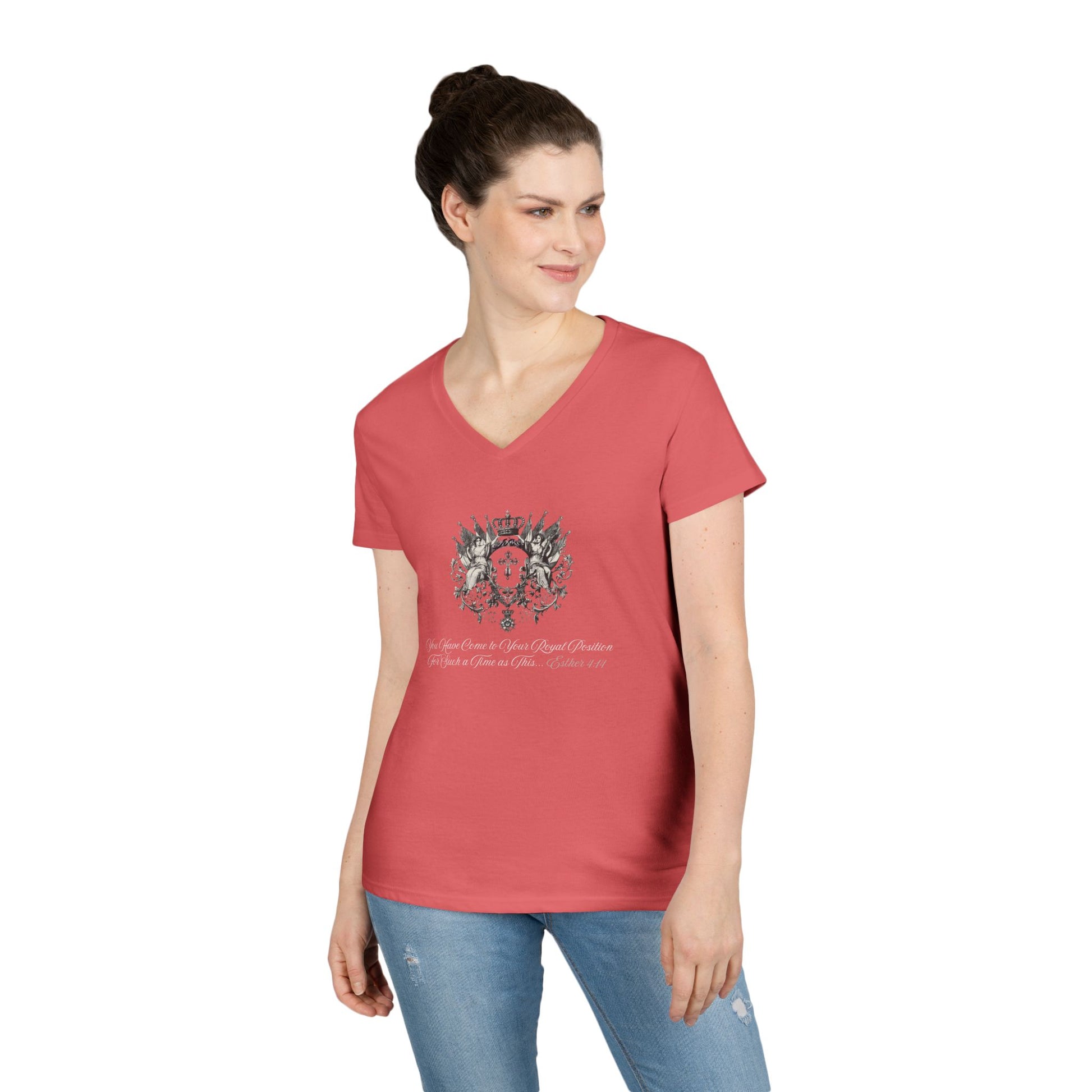 FoRe! Esther 4:14 Weekend Ladies V-Neck Tshirt - Sweet Baby Jeez Teez
