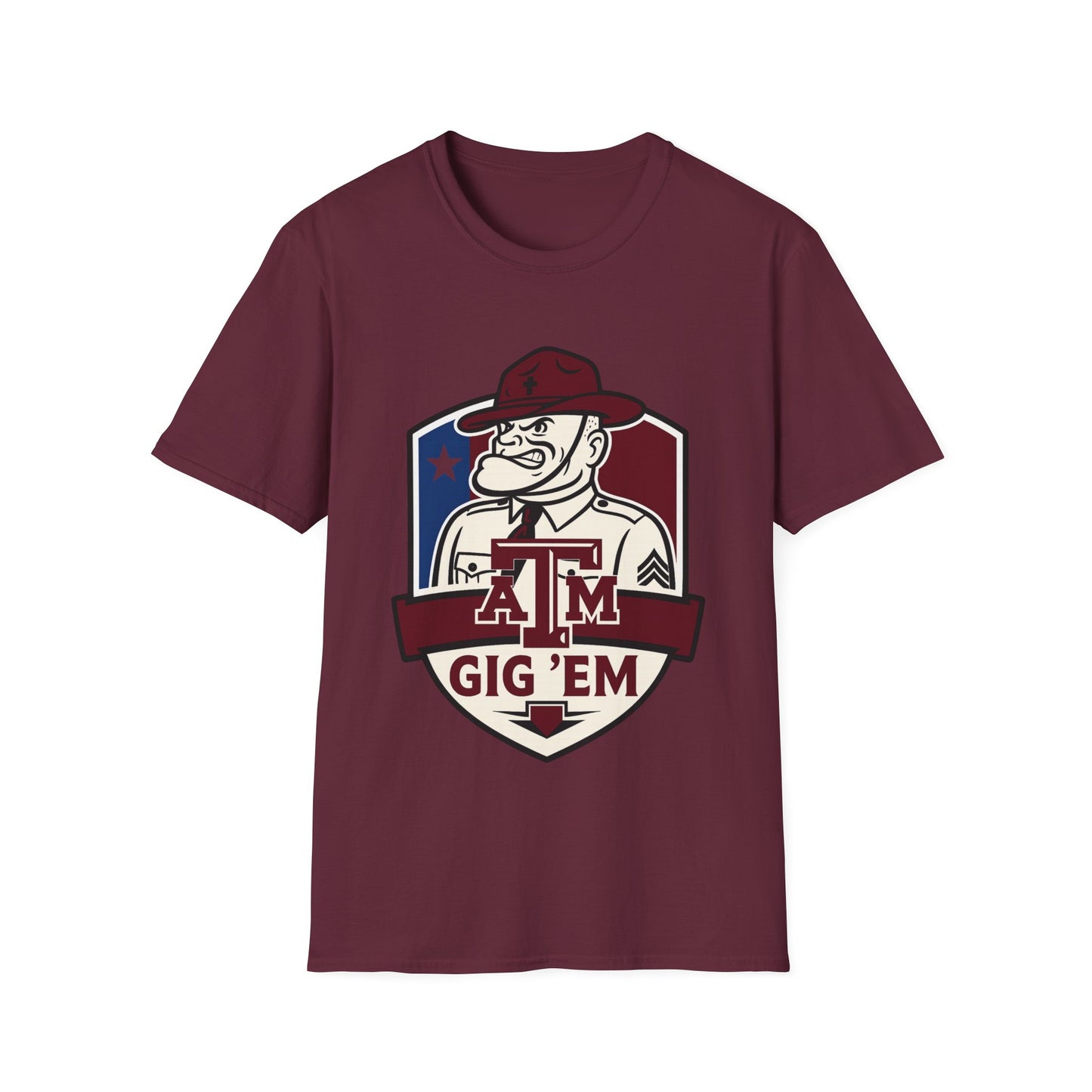 Gig 'Em Aggies Old Sarge Crest Soft Relaxed Tshirt (Texas Flag Logo 3)