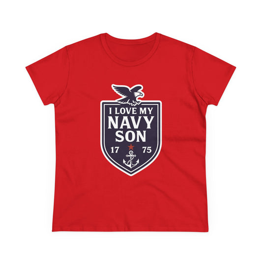 "I Love my Navy Son" Military Pride Patriotic Crest Women's Semi-Fitted Tshirt