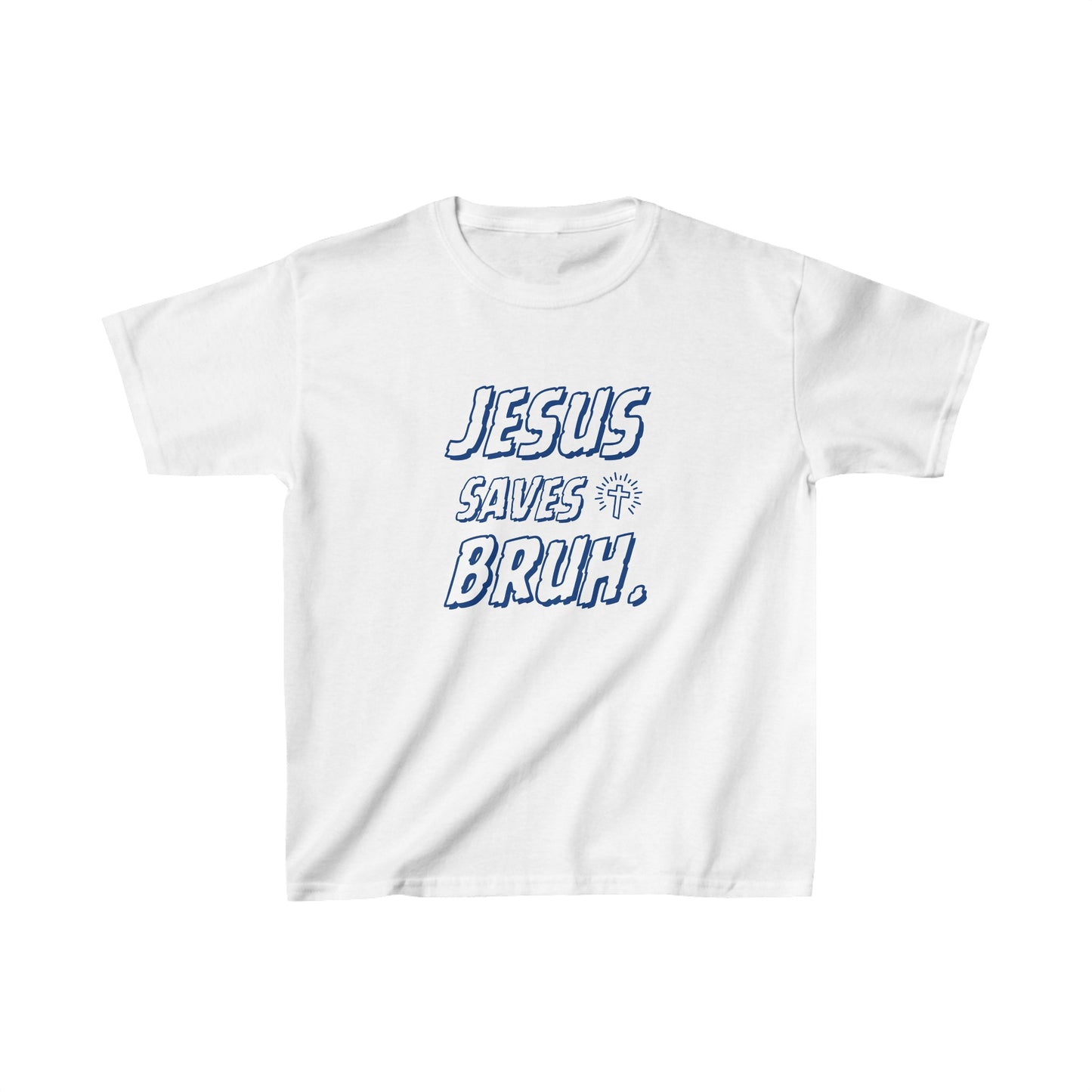 Jesus Saves Bruh Boys Tshirt (Navy Blue Logo) - Sweet Baby Jeez Teez