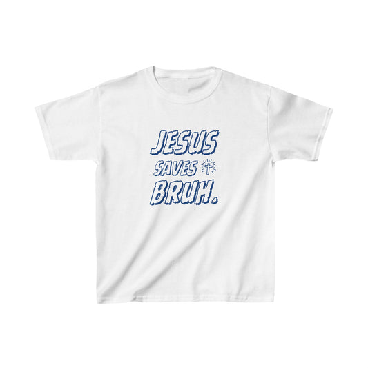 Jesus Saves Bruh Boys Tshirt (Navy Blue Logo) - Sweet Baby Jeez Teez
