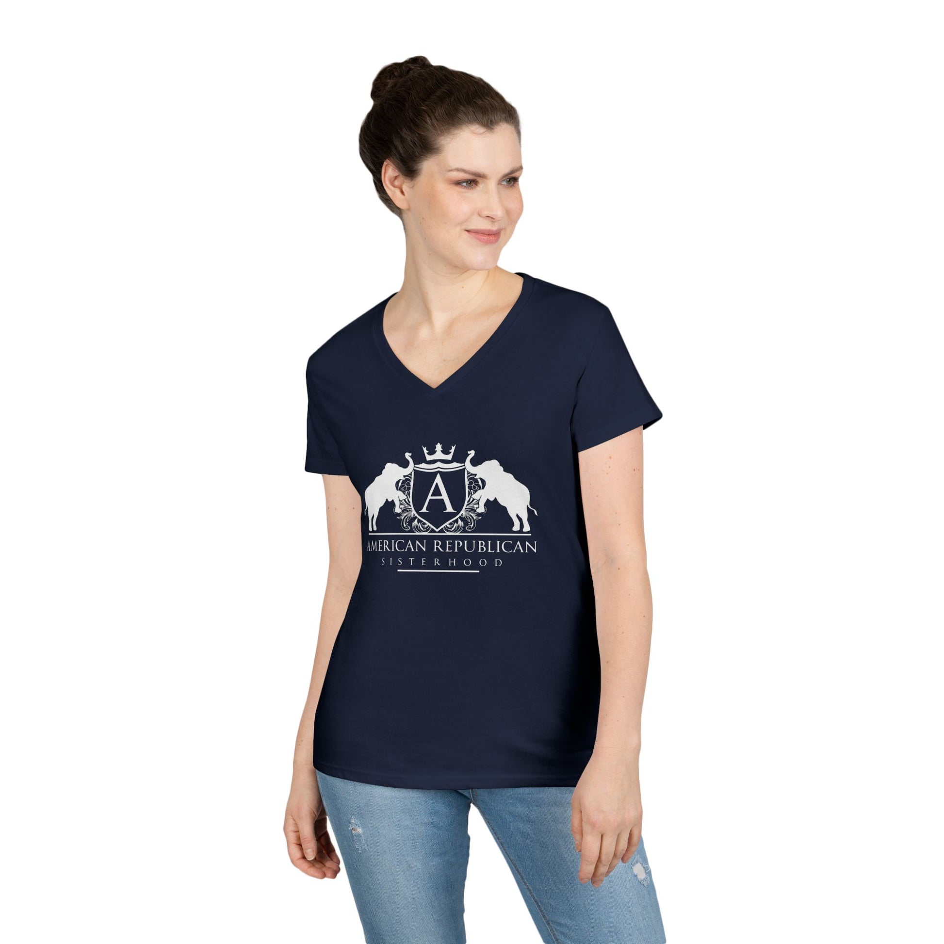 ARS Logo Ladies V-Neck Tshirt (ARS - White Logo) - Sweet Baby Jeez Teez
