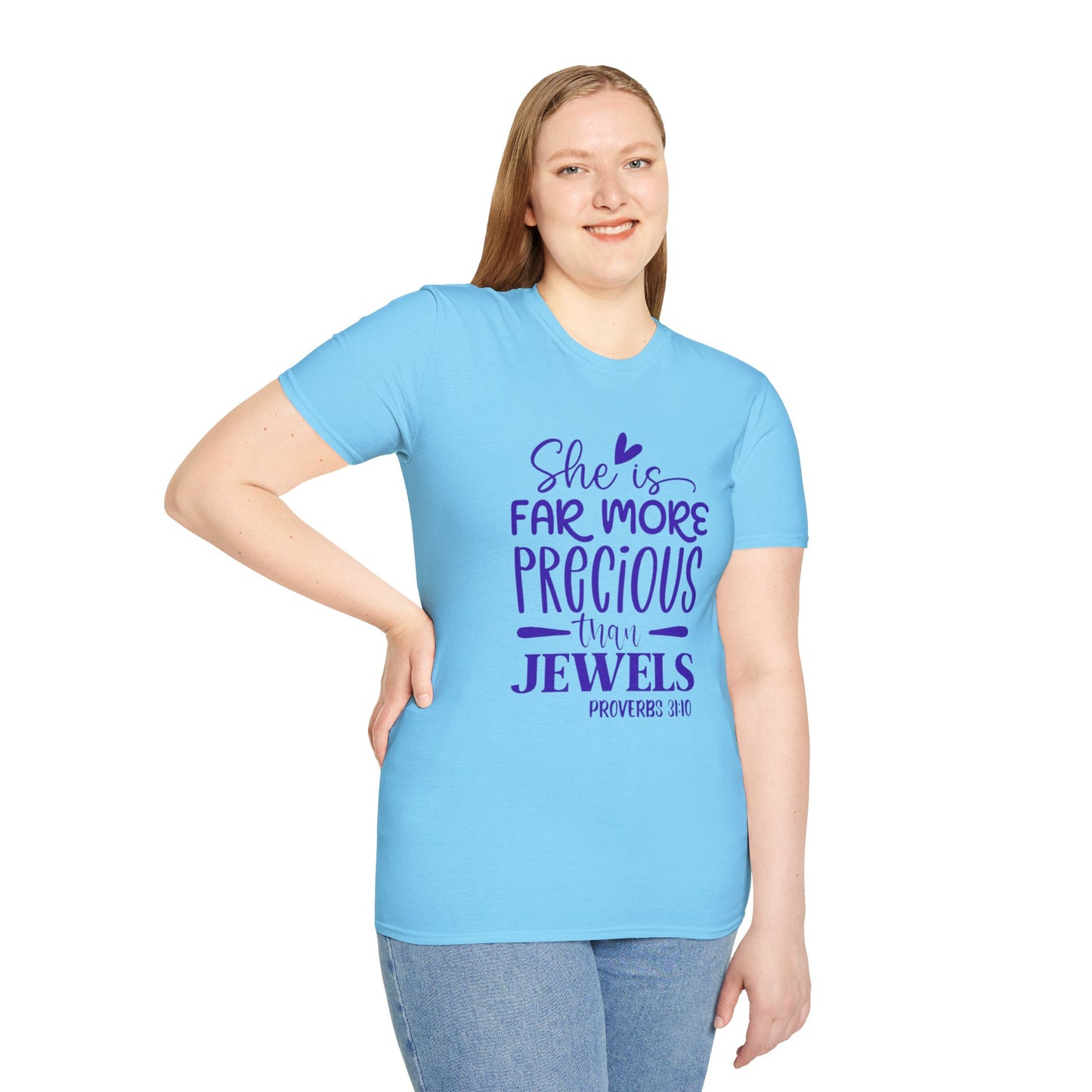 Far More Precious Women's Relaxed/Plus Tshirt (Cobalt Logo) - Sweet Baby Jeez Teez