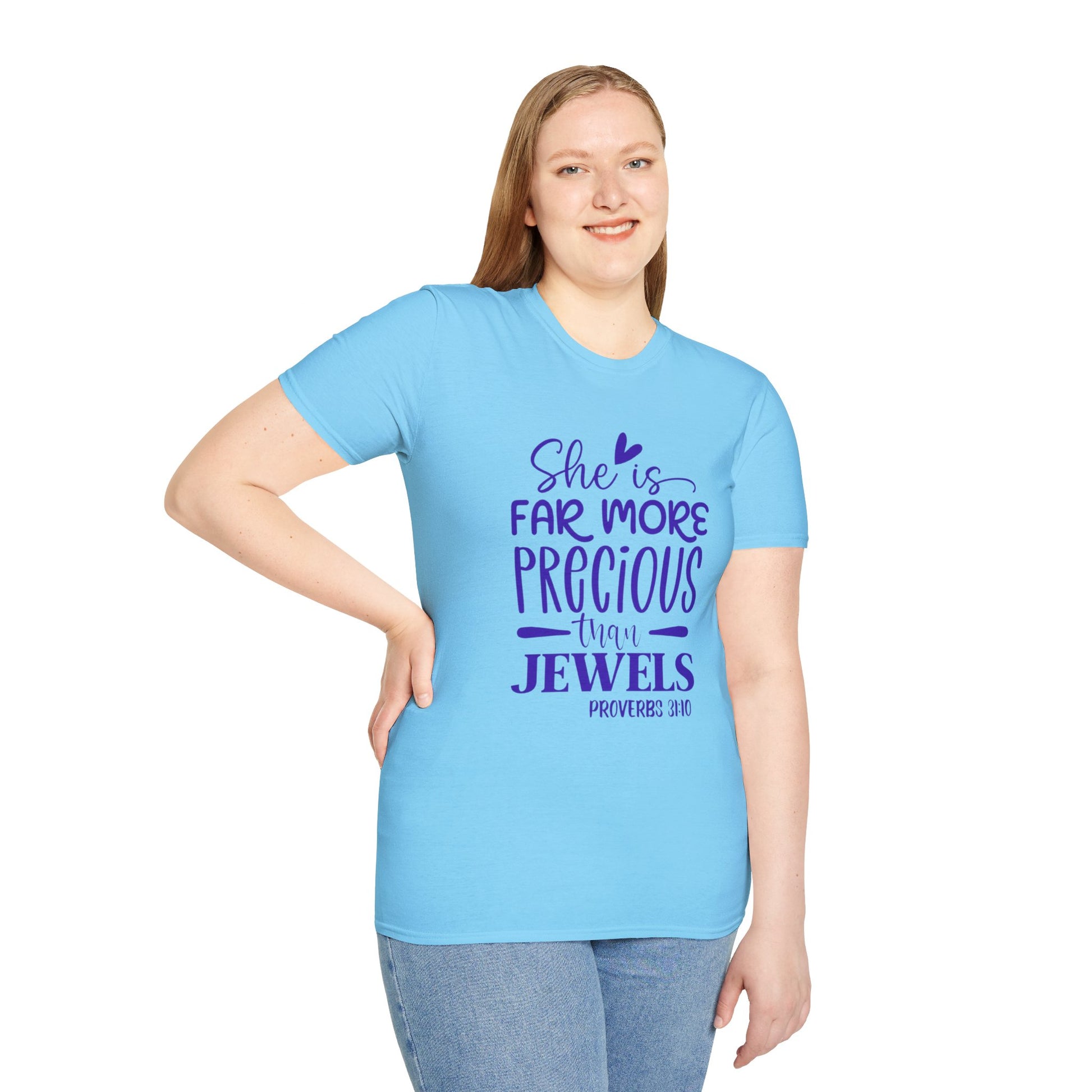 Far More Precious Women's Relaxed/Plus Tshirt (Cobalt Logo) - Sweet Baby Jeez Teez