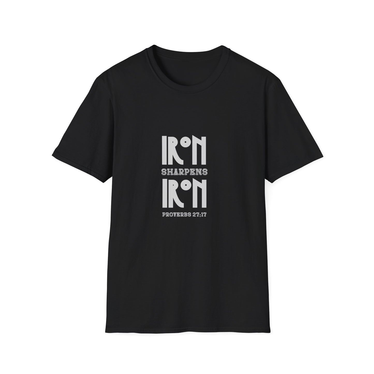 "Iron Sharpens Iron" Bible Verse Christian Inspirational Softstyle Tshirt (Gray Logo)