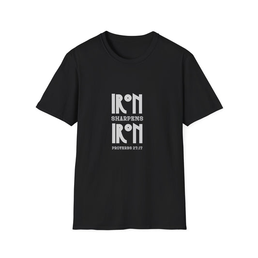 "Iron Sharpens Iron" Bible Verse Christian Inspirational Softstyle Tshirt (Gray Logo)